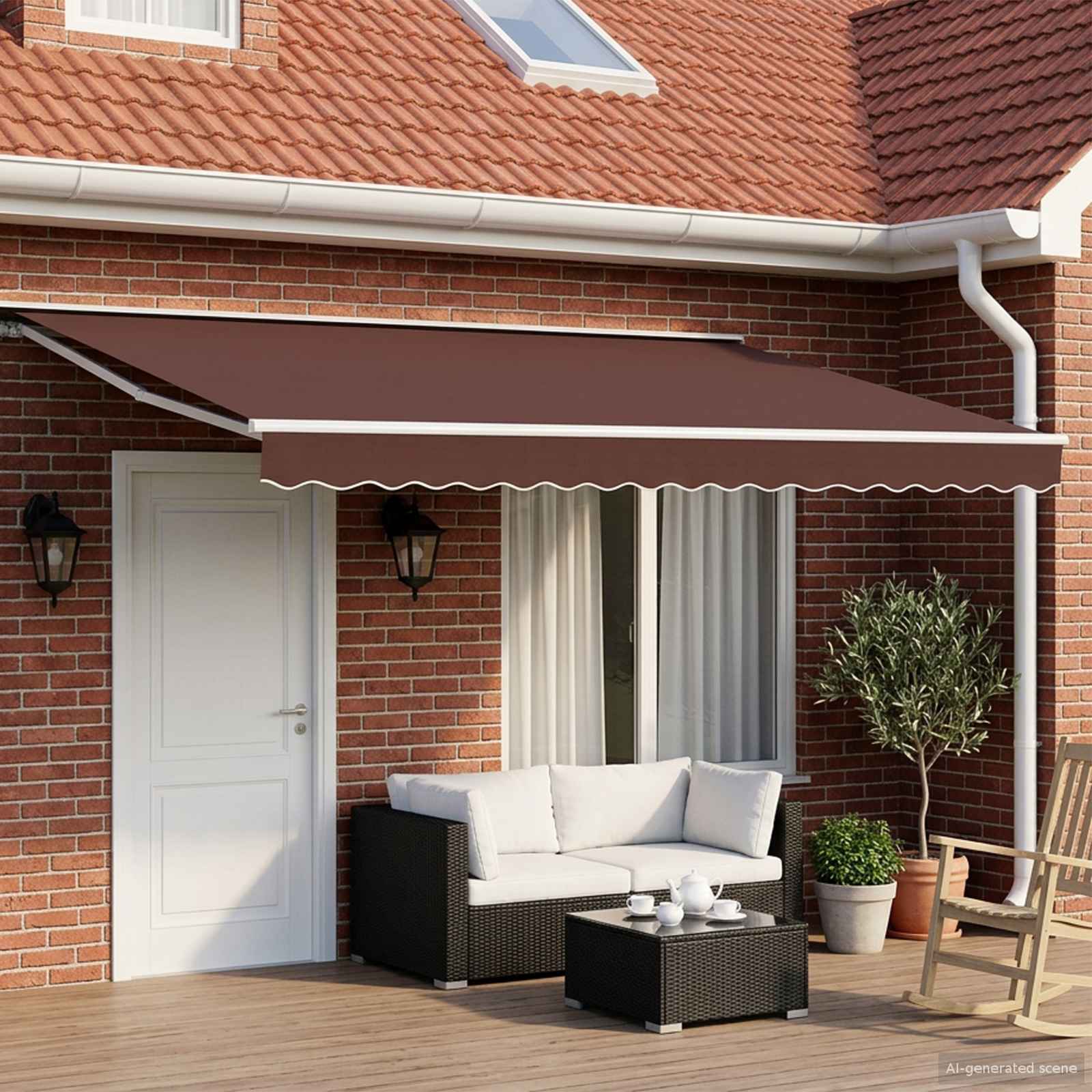Elektrisch Uittrekbaar Zonnescherm Bruin en wit 4 × 3 m – afbeelding 1
