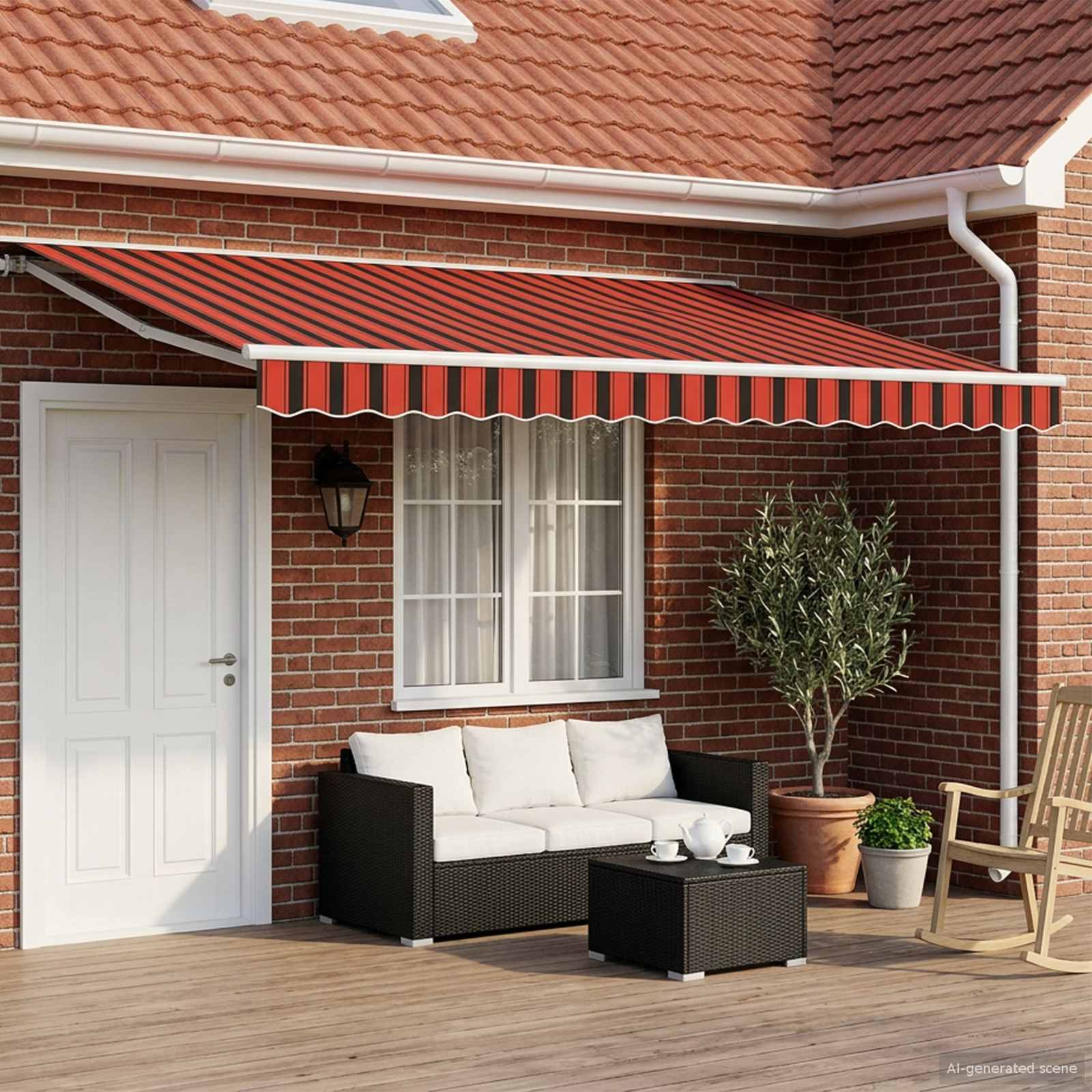 Elektrisch Uittrekbaar Zonnescherm Oranje, Zwart, Wit 4,5 × 3 m – afbeelding 1