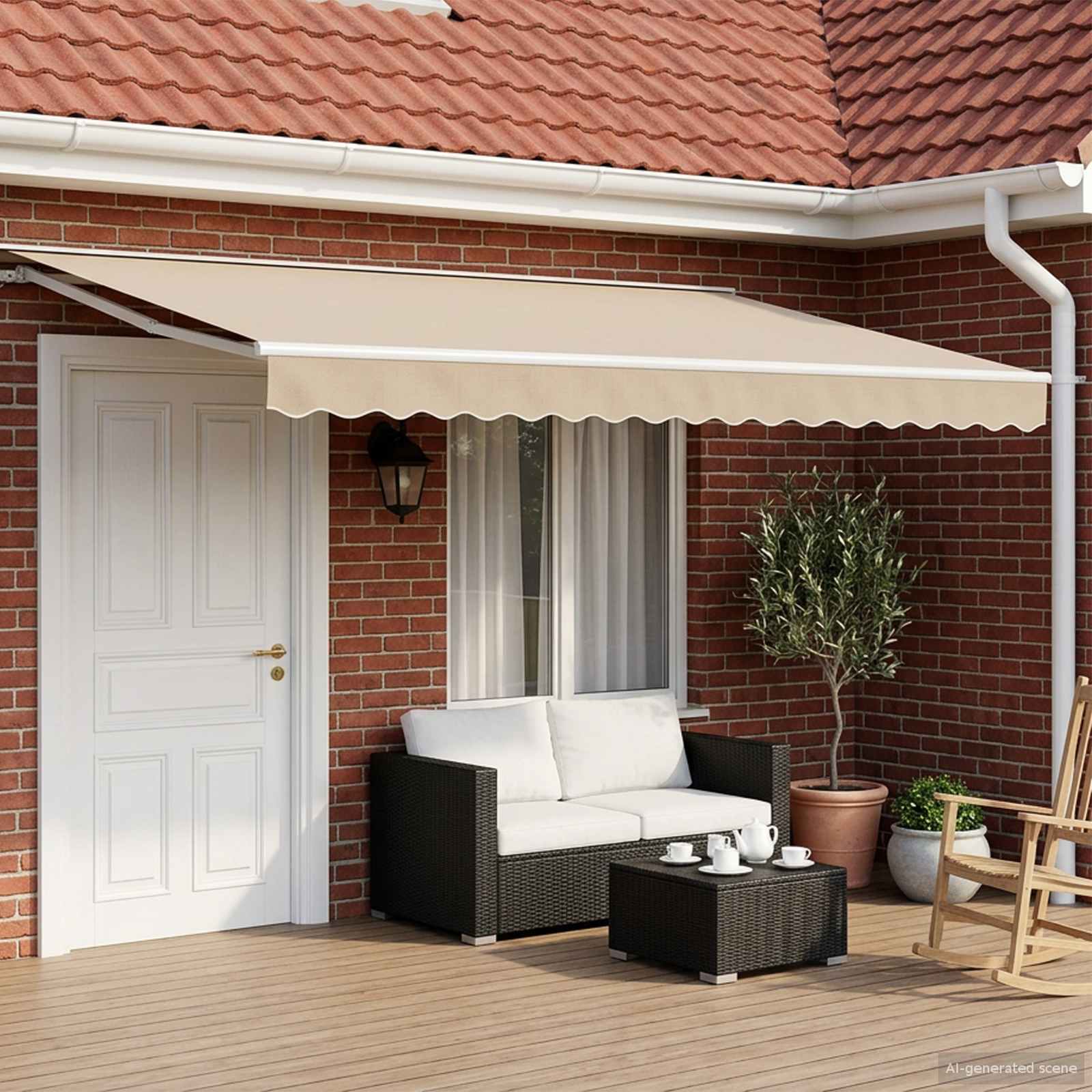 Elektrisch Uittrekbaar Zonnescherm Beige en Wit 4,5 × 3 m – afbeelding 1