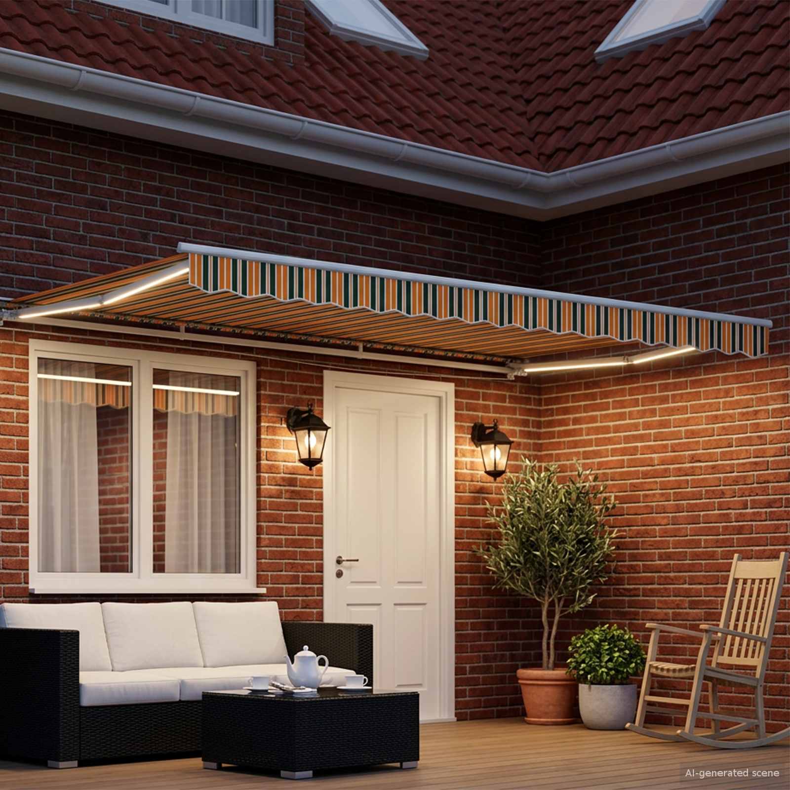 Elektrisch Uittrekbaar Zonnescherm Groen, Geel, Wit 4,5 × 3 m – afbeelding 3