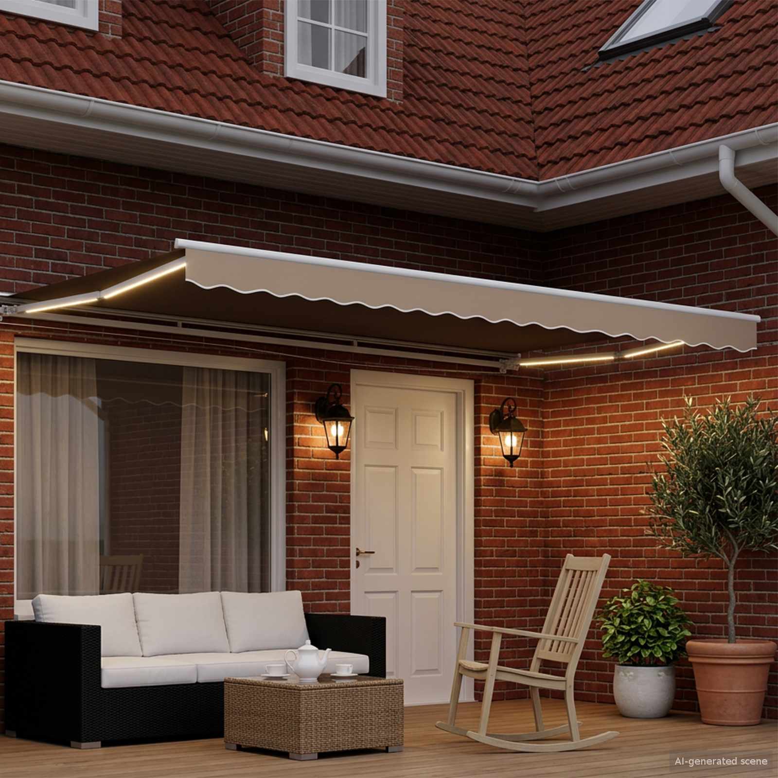 Elektrisch Uittrekbaar Zonnescherm Beige en Wit 4,5 × 3,5 m – afbeelding 3