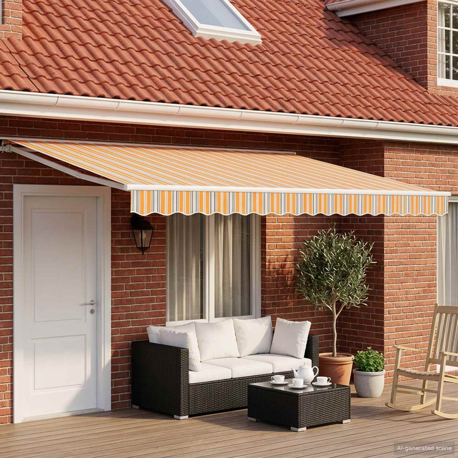 Elektrisch Uittrekbaar Zonnescherm Blauw, Oranje, Wit 4 × 3,5 m