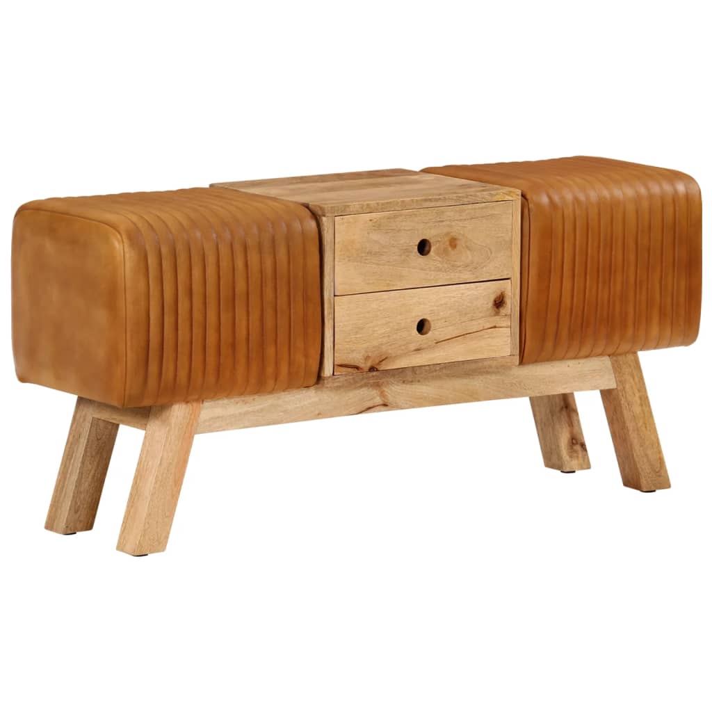 Bankje turnbok 107 cm echt geitenleer massief mangohout bruin