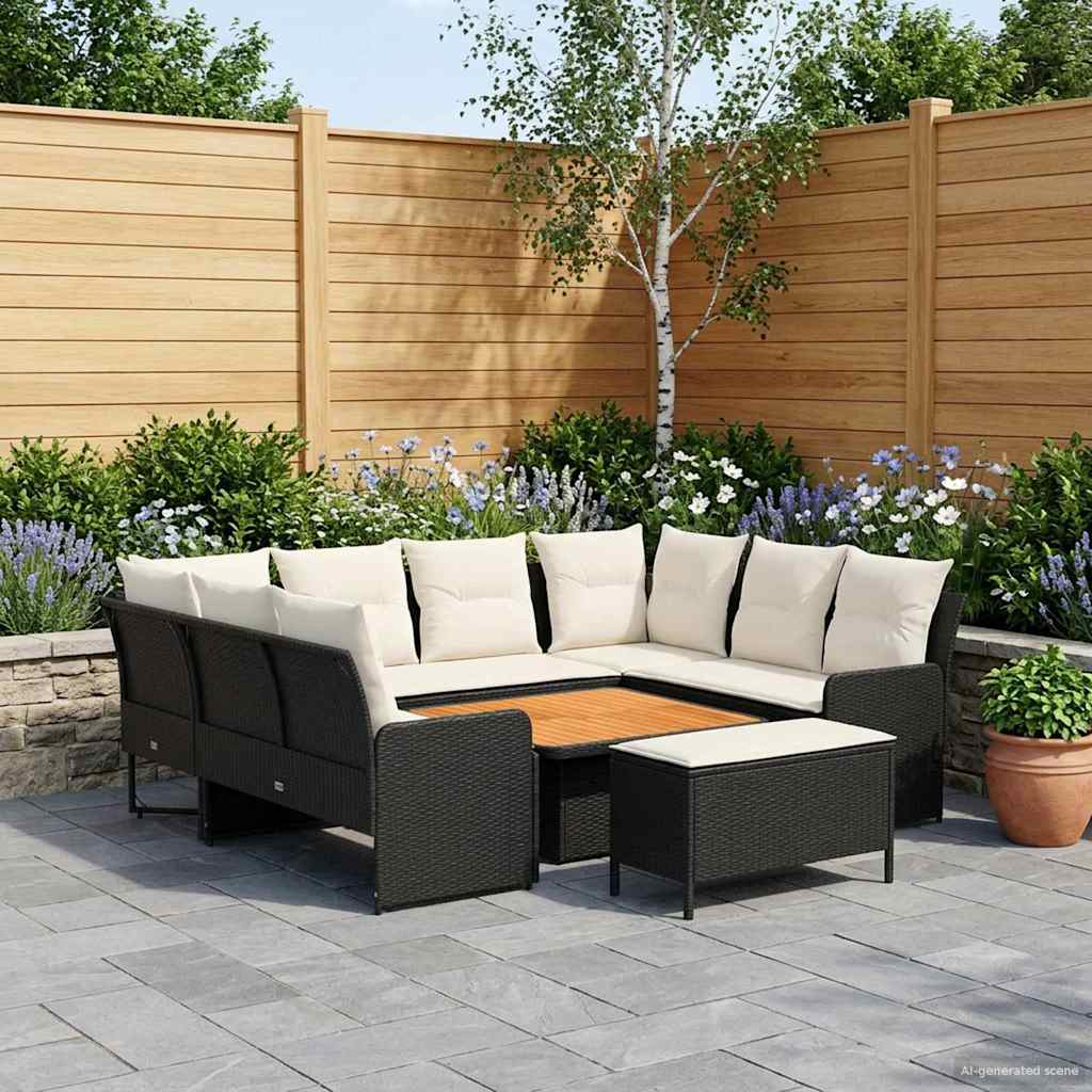 Meubelsets met kussen 7 pcs Zwart en Crème PE Rattan