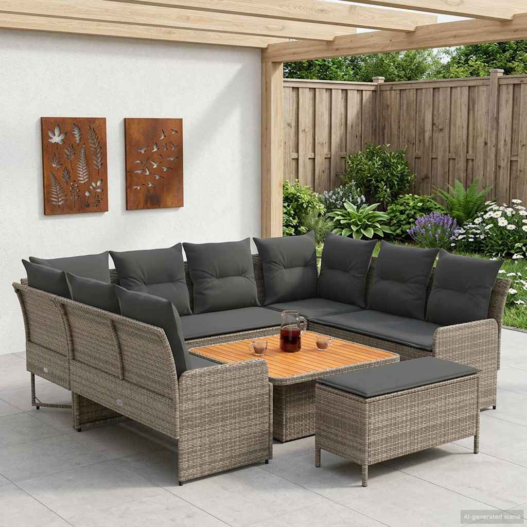 Meubelsets met kussen 7 pcs Grijs en Donkergrijs PE Rattan – afbeelding 1