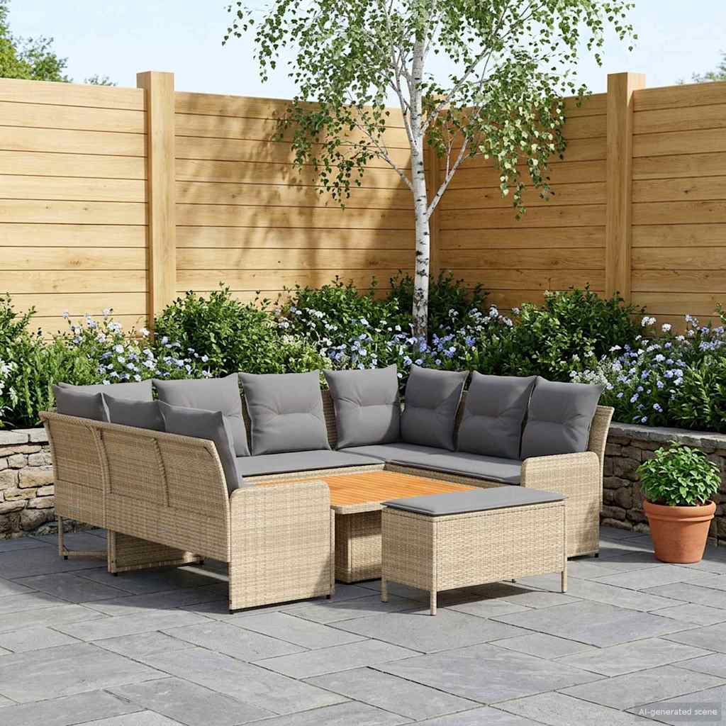 Meubelsets met kussen 7 pcs Beige en Licht Grijs PE Rattan – afbeelding 1