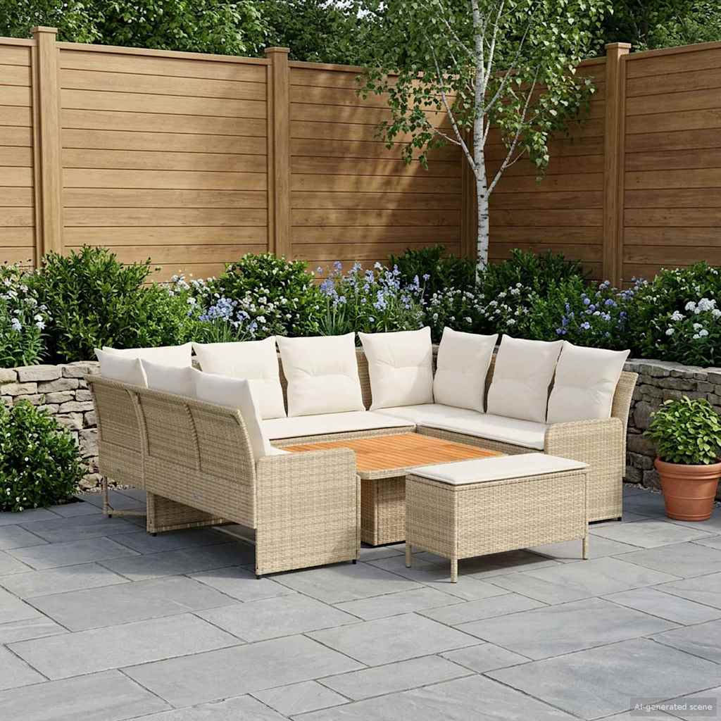 Meubelsets met kussen 7 pcs Beige en Crème PE Rattan – afbeelding 1