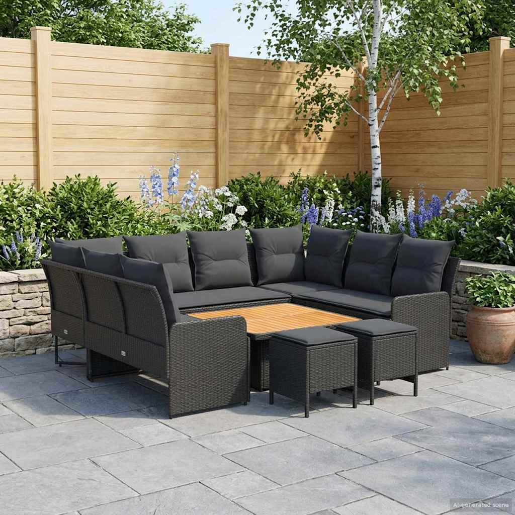 Meubelsets met kussen 8 pcs Zwart PE Rattan