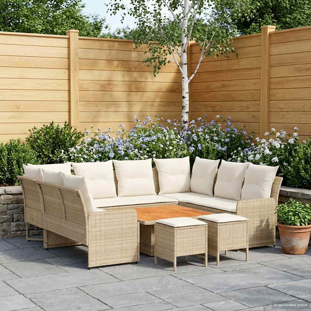 Meubelsets met kussen 8 pcs Beige en Crème PE Rattan