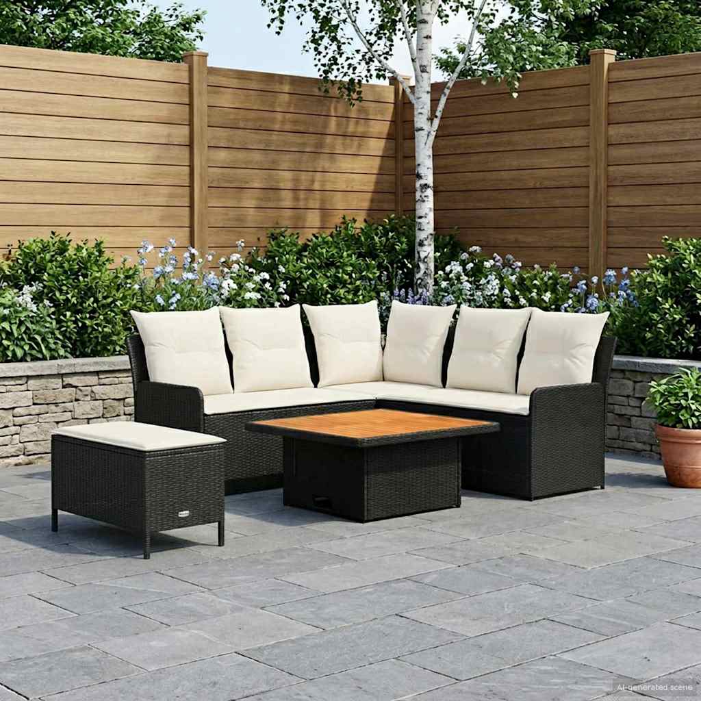Meubelsets met kussen 5 pcs Zwart en Crème PE Rattan