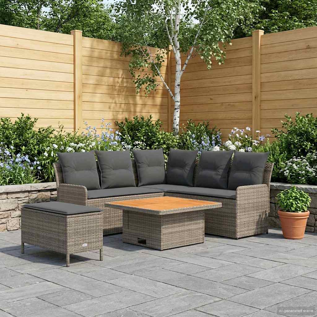 Meubelsets met kussen 5 pcs Grijs en Donkergrijs PE Rattan – afbeelding 1