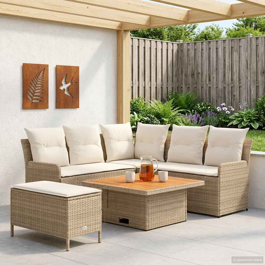 Meubelsets met kussen 5 pcs Beige en Crème PE Rattan – afbeelding 1