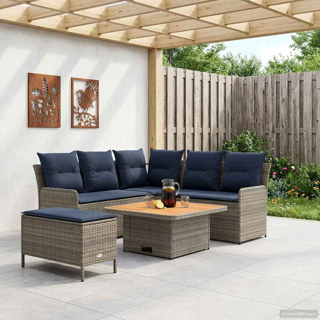 Meubelsets met kussen 5 pcs Grijs en Marineblauw PE Rattan – afbeelding 1