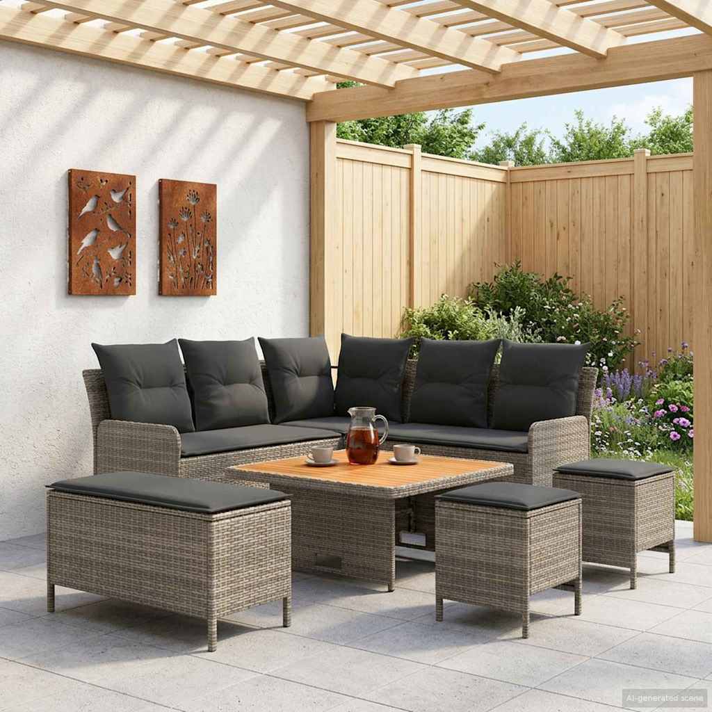 Meubelsets met kussen 7 pcs Grijs en Donkergrijs PE Rattan