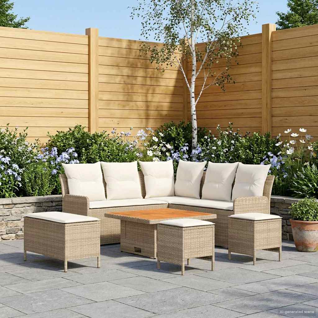 Meubelsets met kussen 7 pcs Beige en Crème PE Rattan