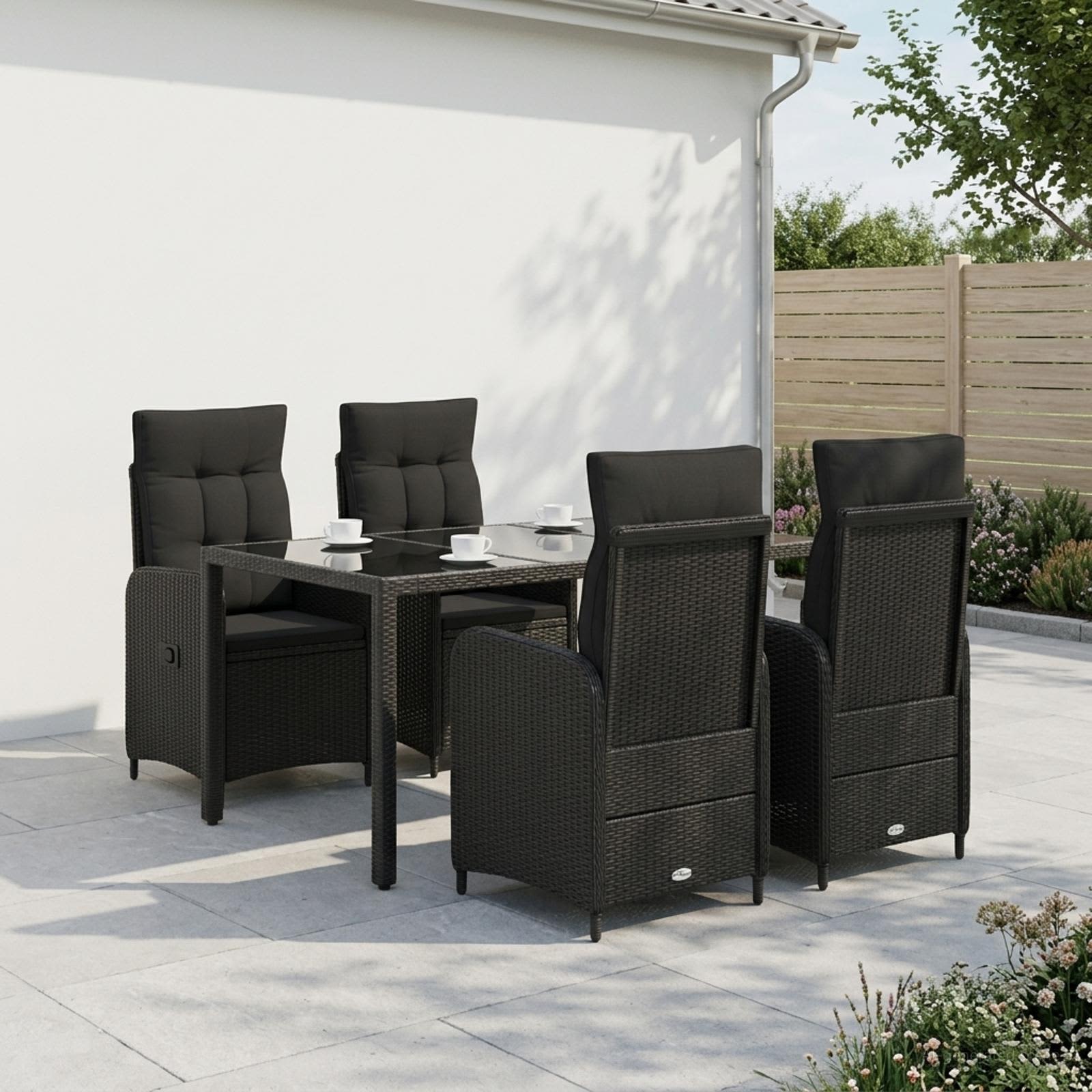 Buiten eettafelset 5 pcs Zwart 150 x 90 x 75 cm poly rattan – afbeelding 1