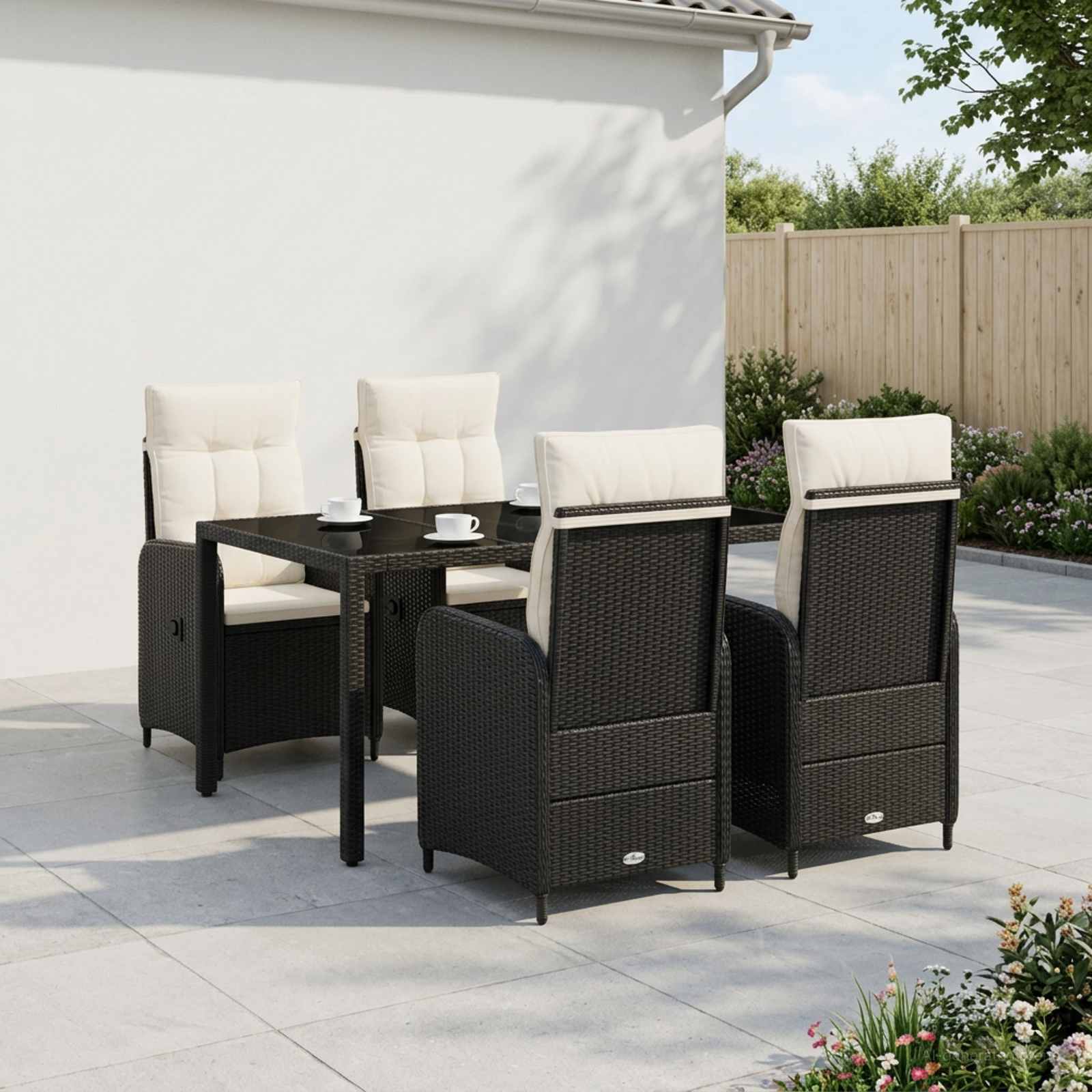 Buiten eettafelset 5 pcs Zwart en Cream Wit 150 x 90 x 75 cm