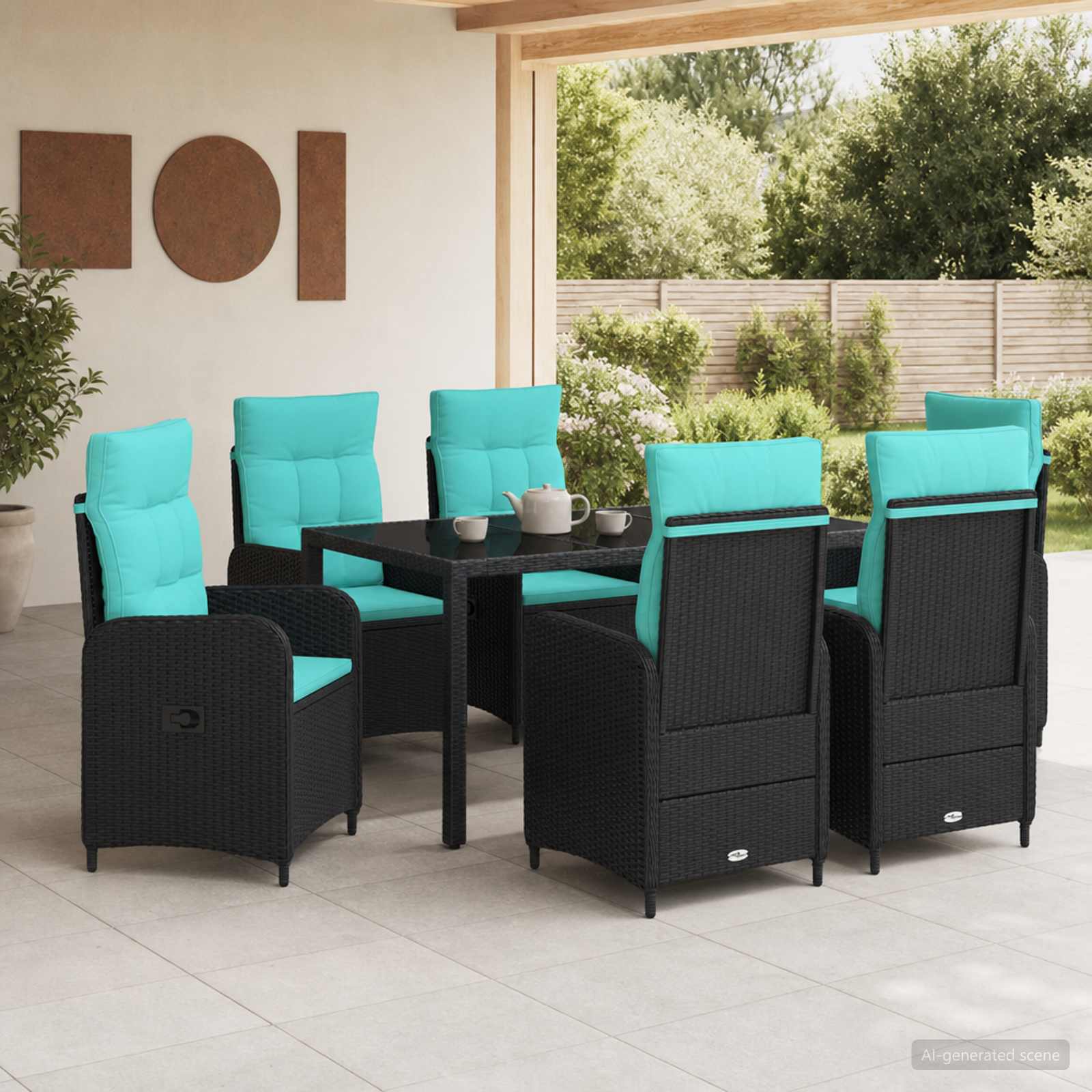 Buiten eettafelset 7 pcs poly rattan