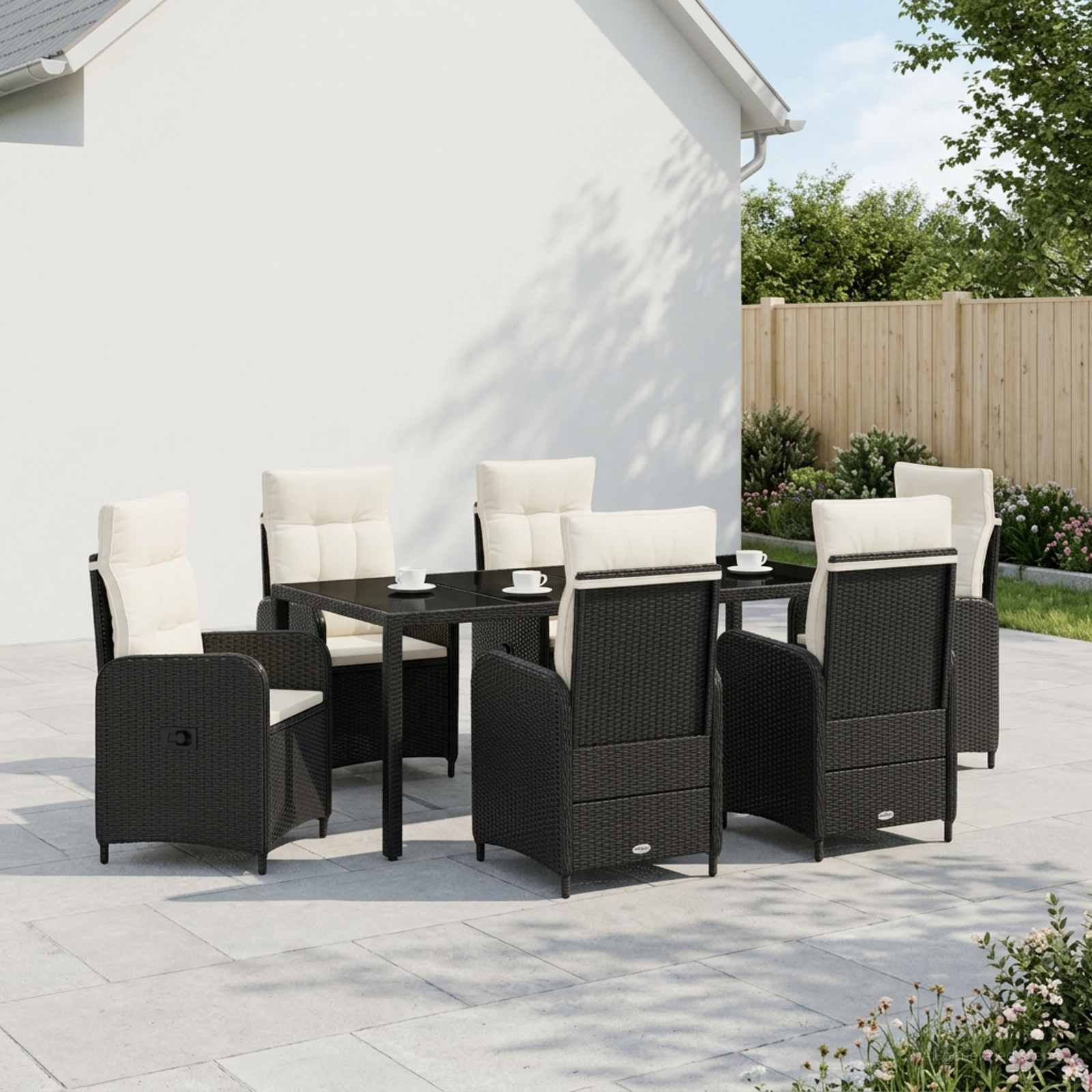 Buiten eettafelset 7 pcs Zwart en Cream Wit 190 x 90 x 75 cm – afbeelding 1