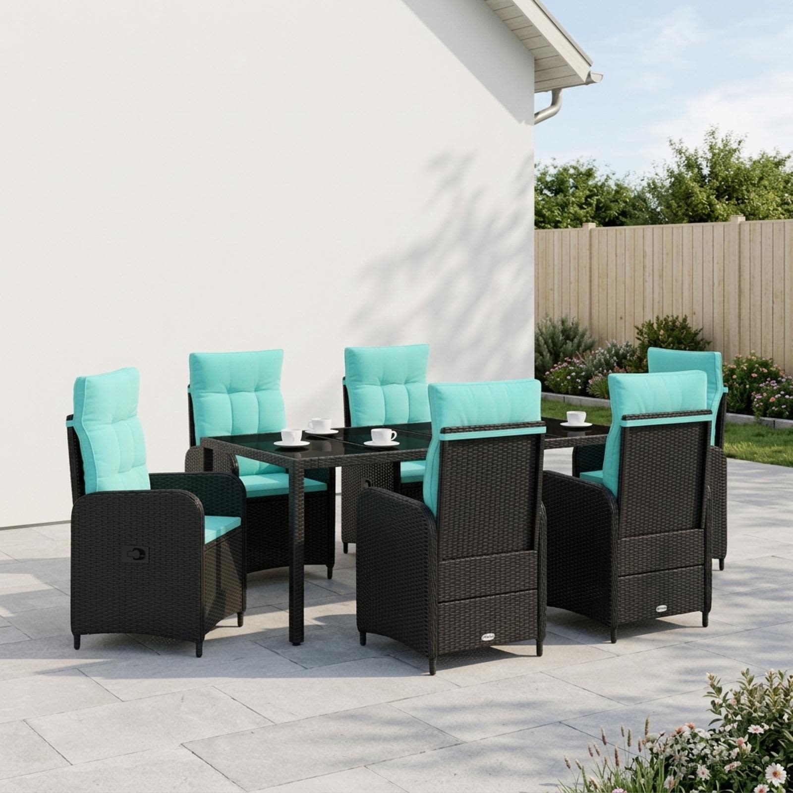 Buiten eettafelset 7 pcs poly rattan