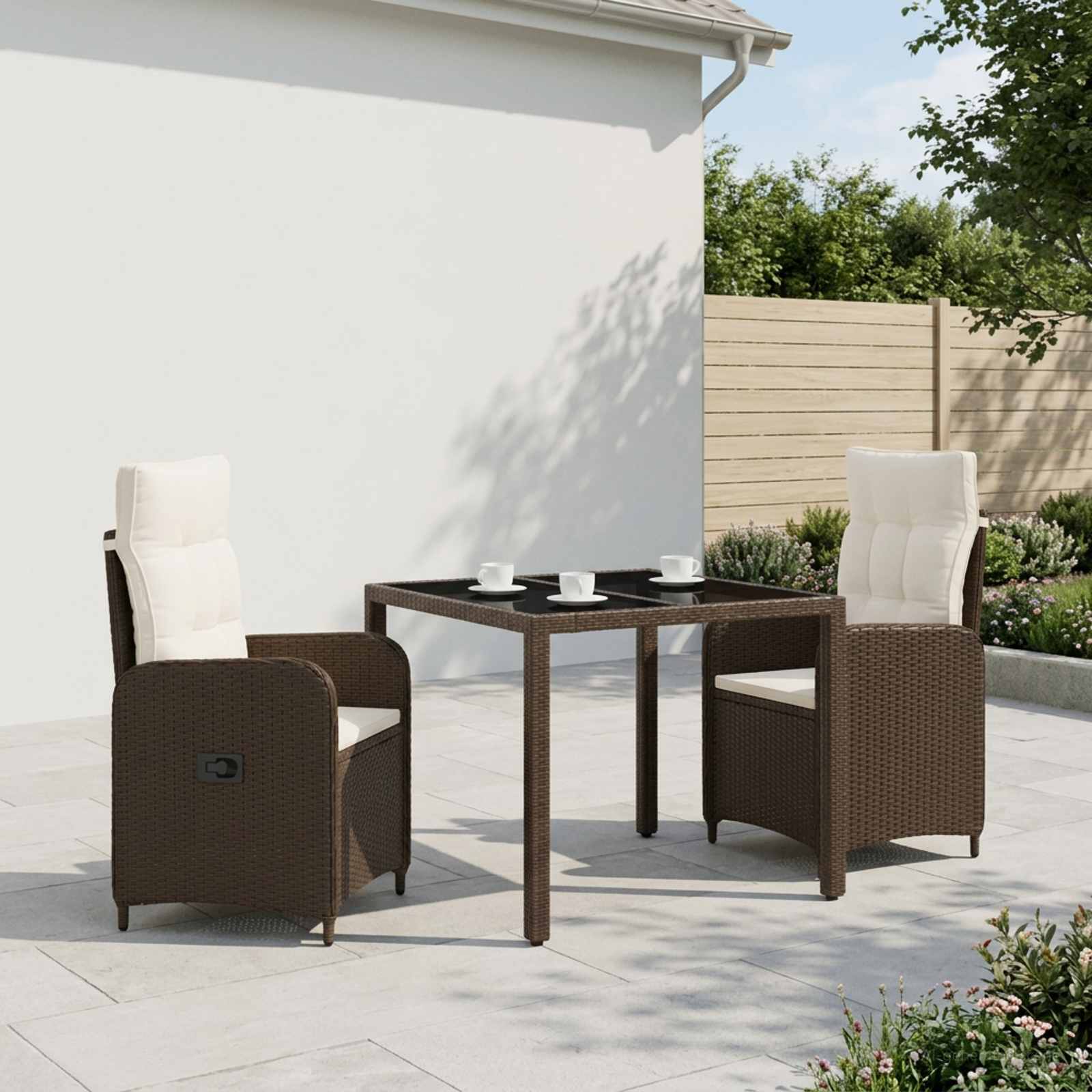 Buiten eettafelset 3 pcs Bruin en Crème Wit 90 x 90 x 75 cm – afbeelding 1