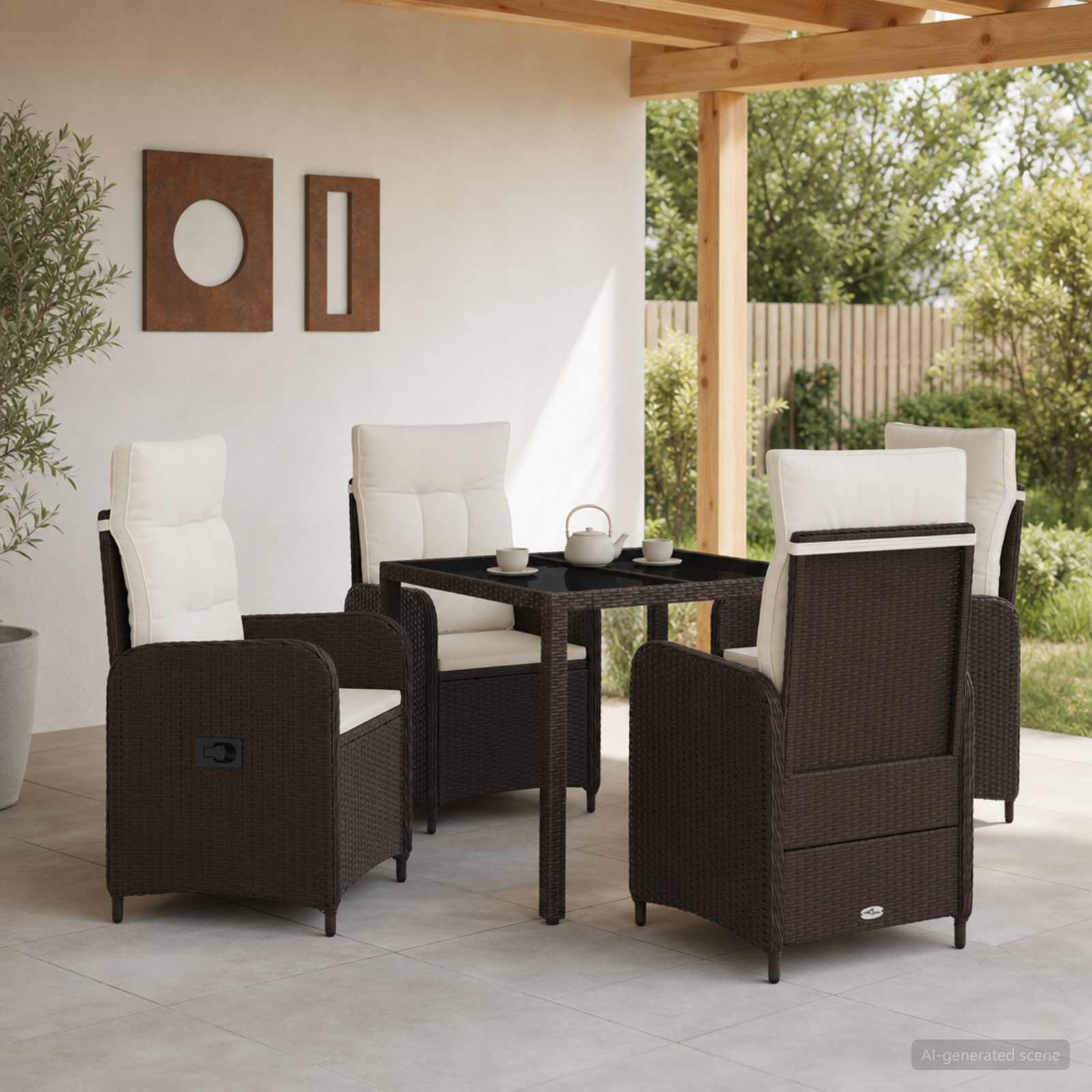 Buiten eettafelset 5 pcs Bruin en Crème Wit 90 x 90 x 75 cm