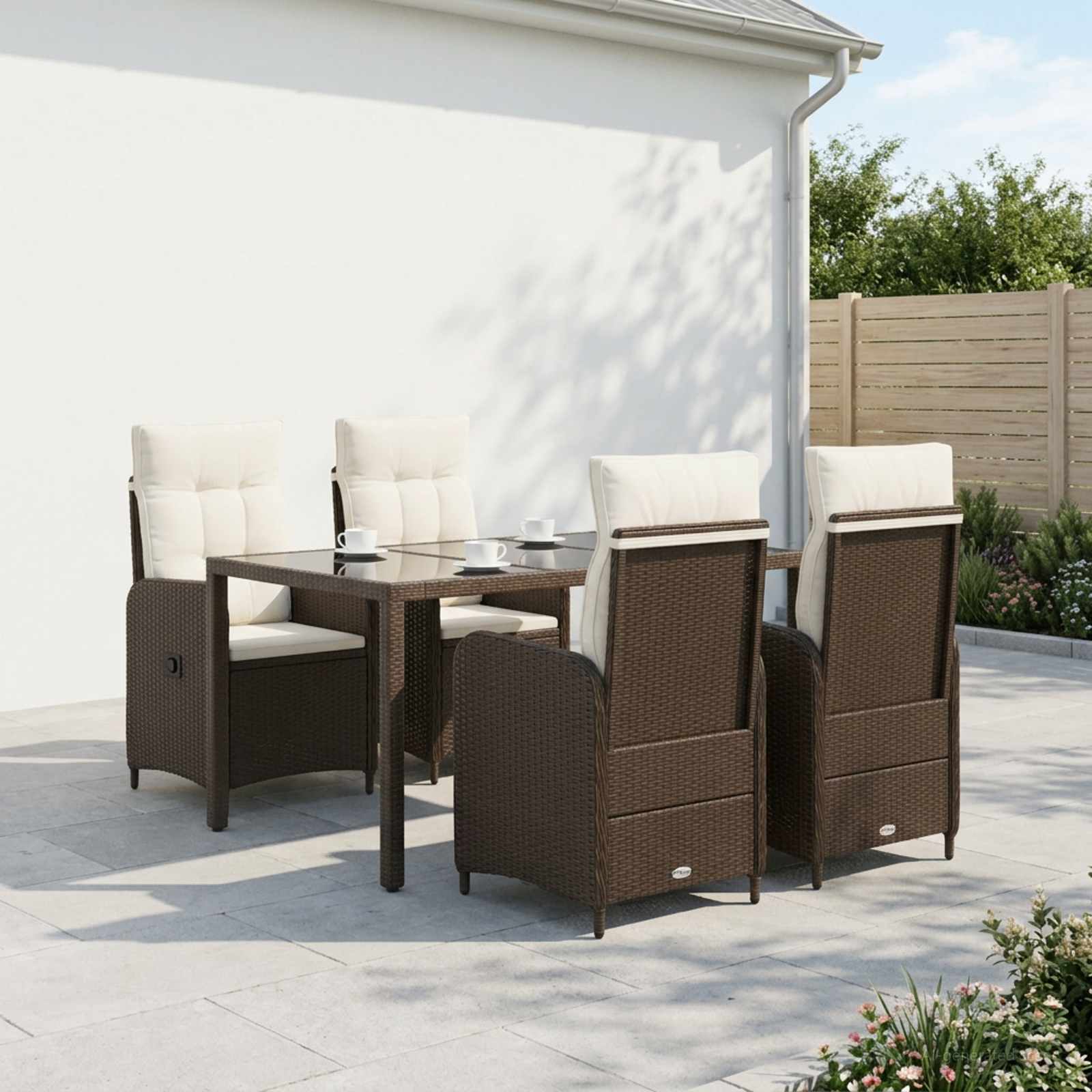 Buiten eettafelset 5 pcs Bruin en Crème Wit 150 x 90 x 75 cm