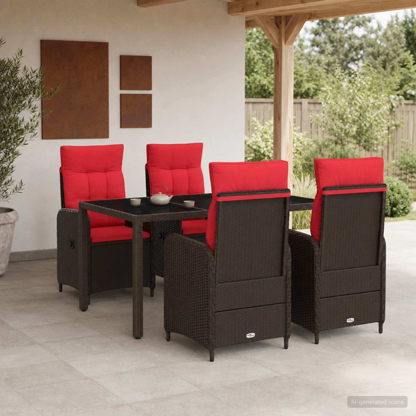 Buiten eettafelset 5 pcs poly rattan