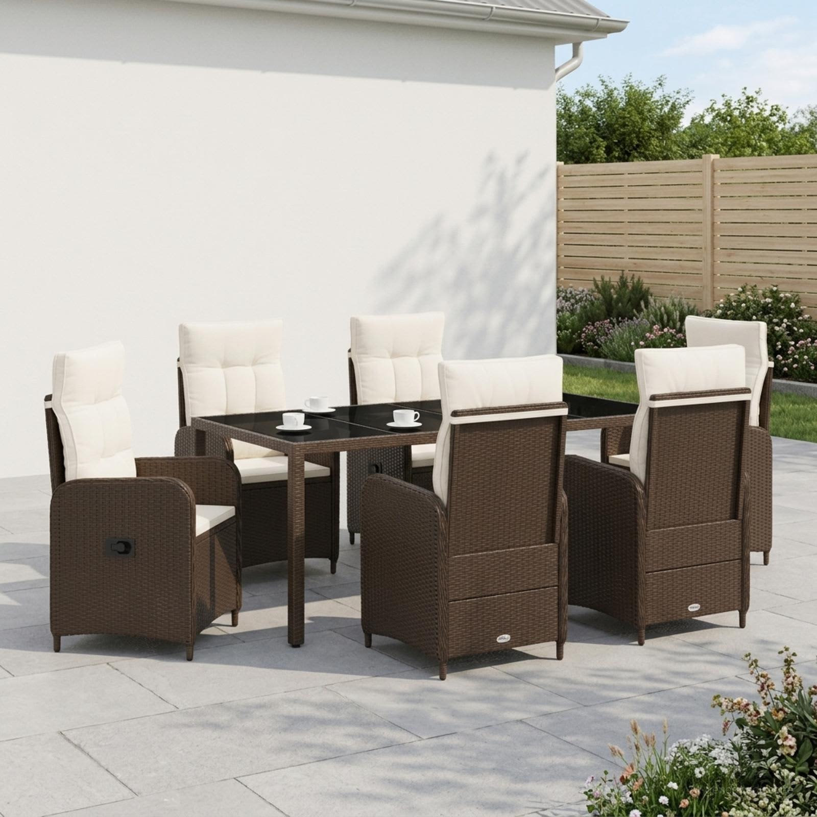 Buiten eettafelset 7 pcs Bruin en Crème Wit 190 x 90 x 75 cm