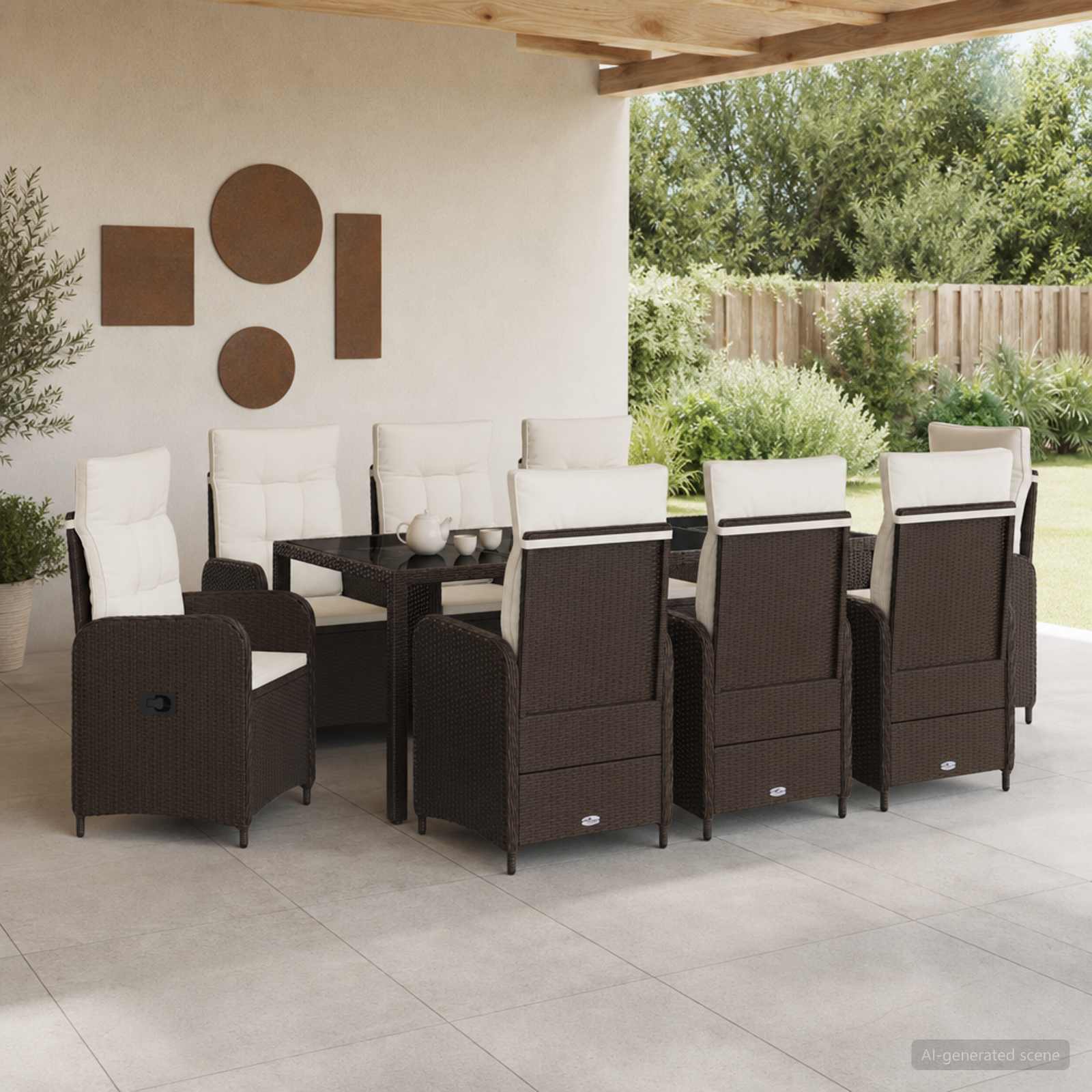 Buiten eettafelset 9 pcs Bruin en Crème Wit 190 x 90 x 75 cm