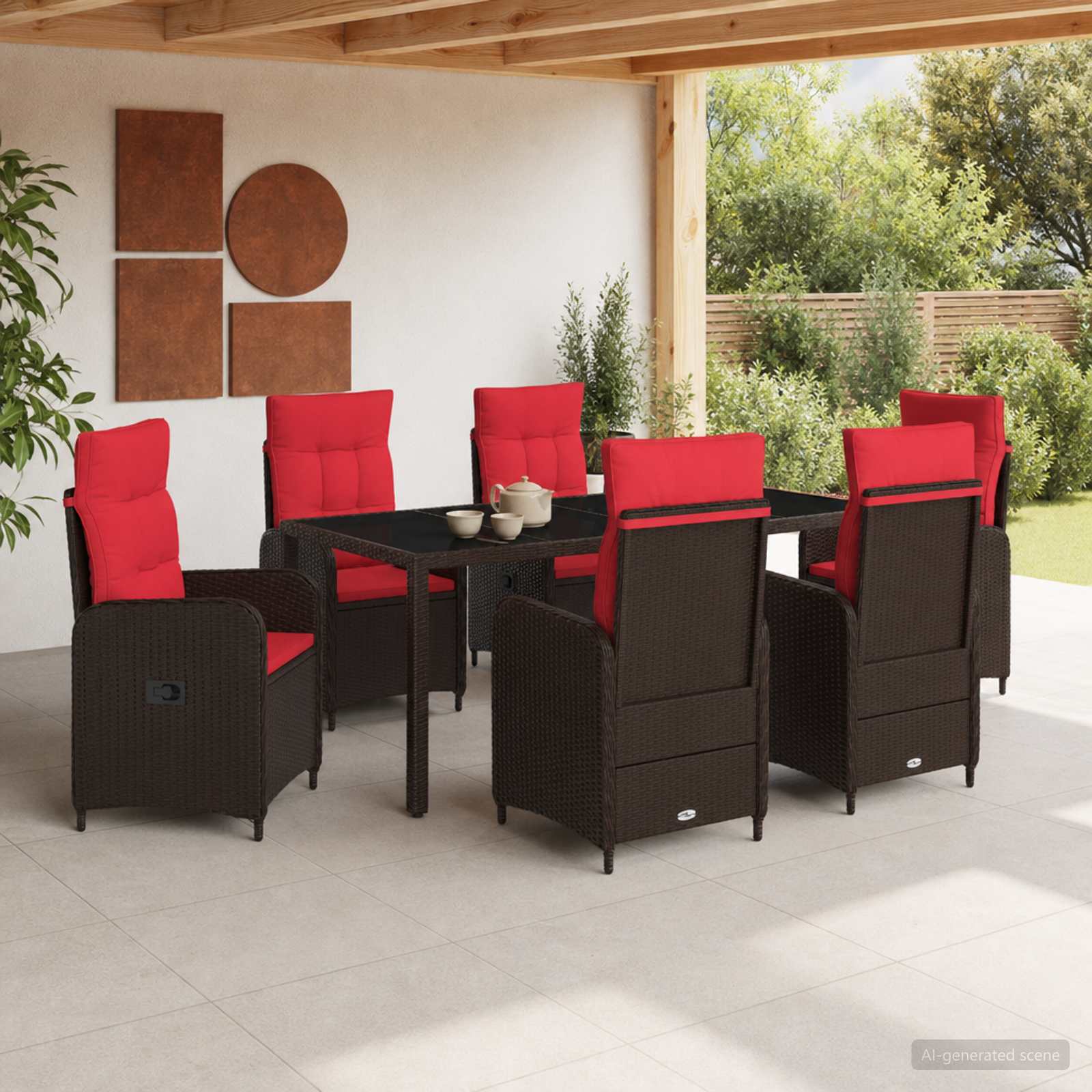 Buiten eettafelset 7 pcs poly rattan