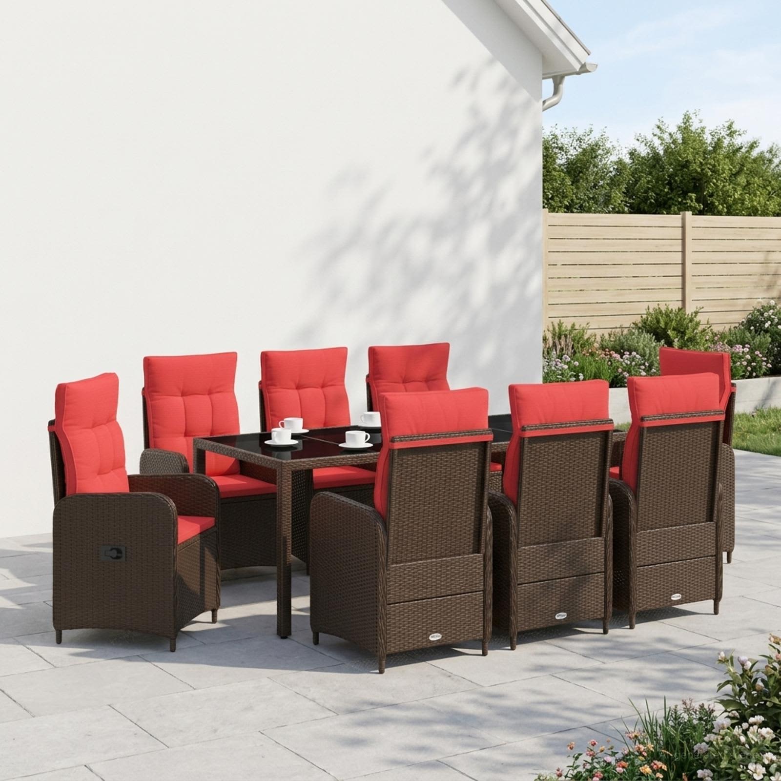 Buiten eettafelset 9 pcs poly rattan