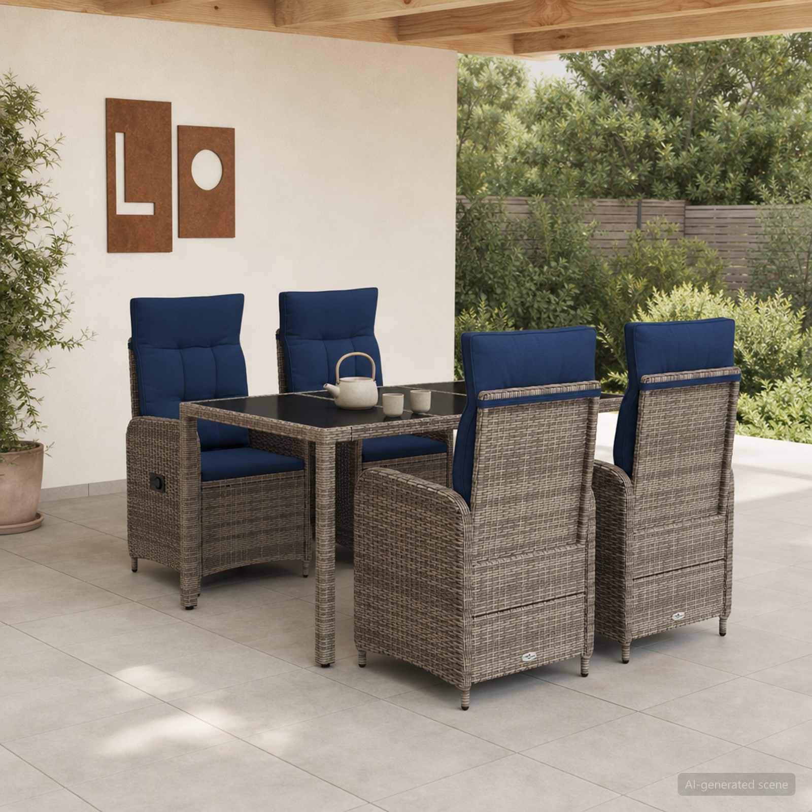 Buiten eettafelset 5 pcs poly rattan – afbeelding 1