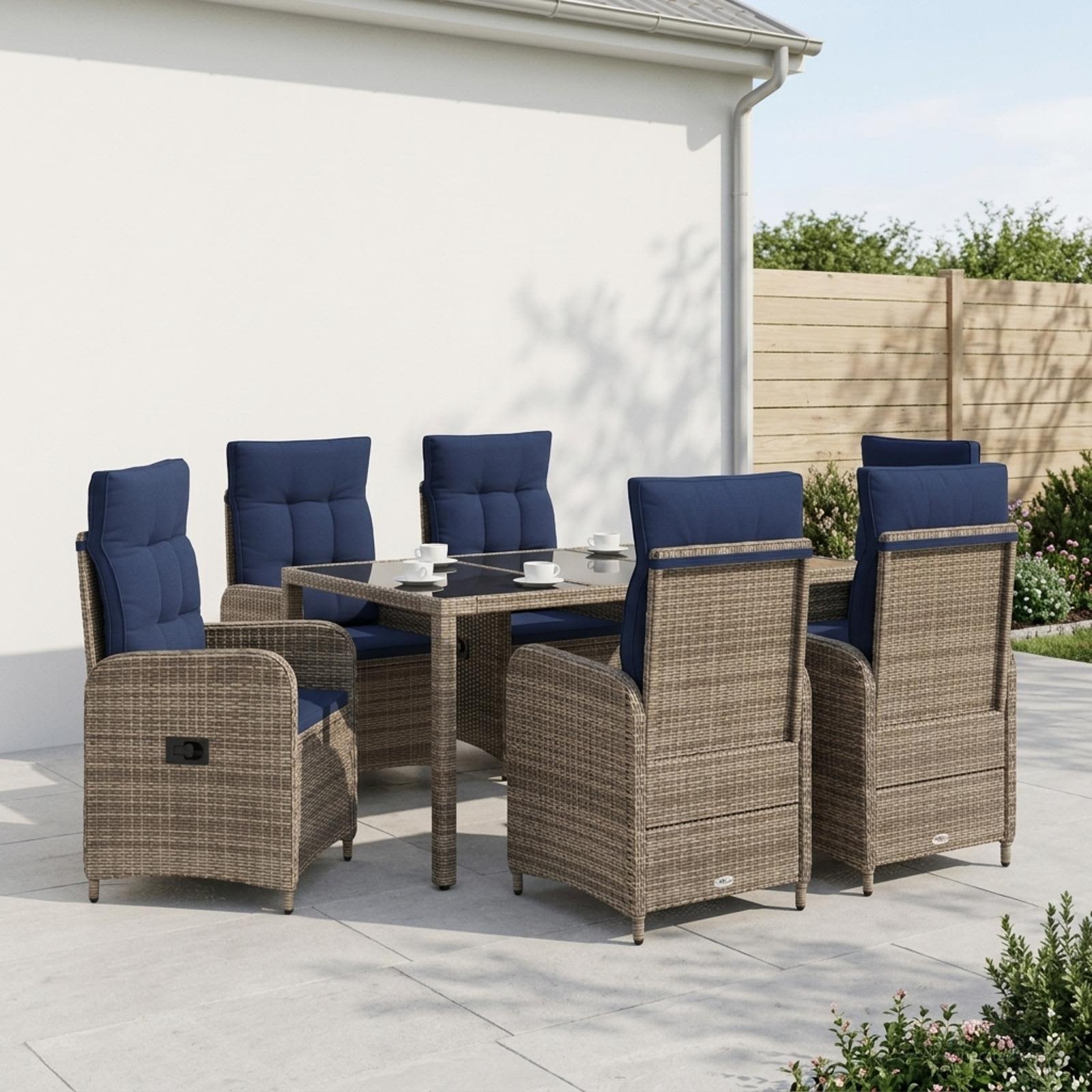 Buiten eettafelset 7 pcs poly rattan – afbeelding 1