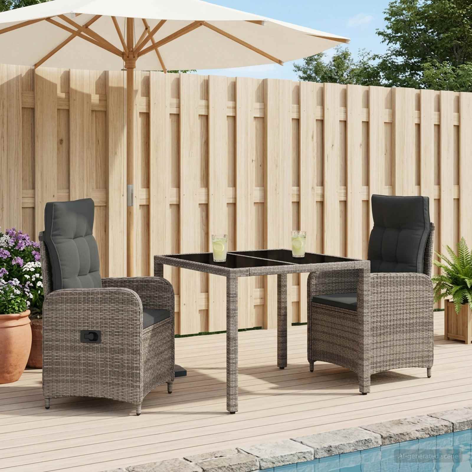 Buiten eettafelset 3 pcs Licht Grijs en Donker Grijs – afbeelding 1