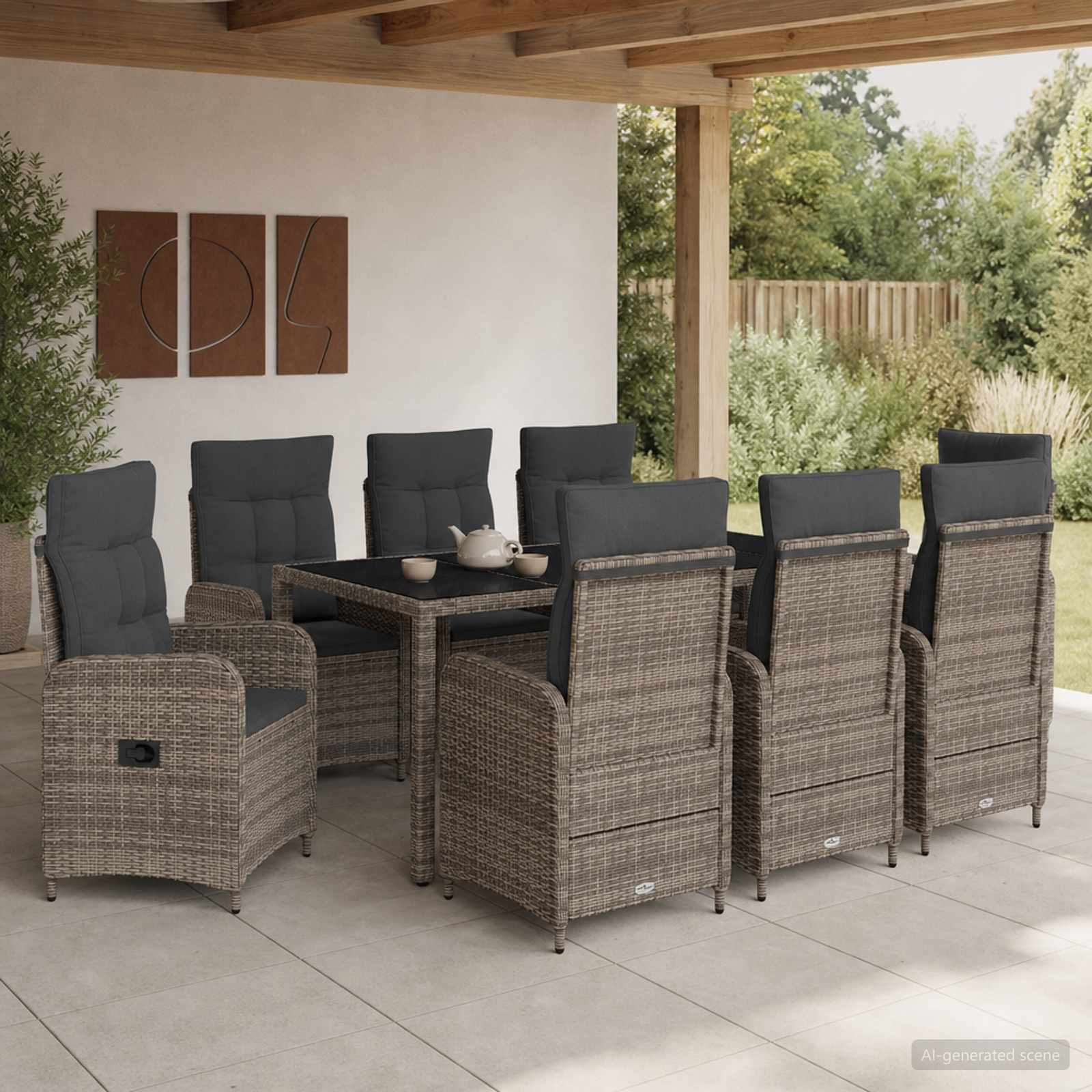 Buiten eettafelset 9 pcs Licht Grijs en Donker Grijs
