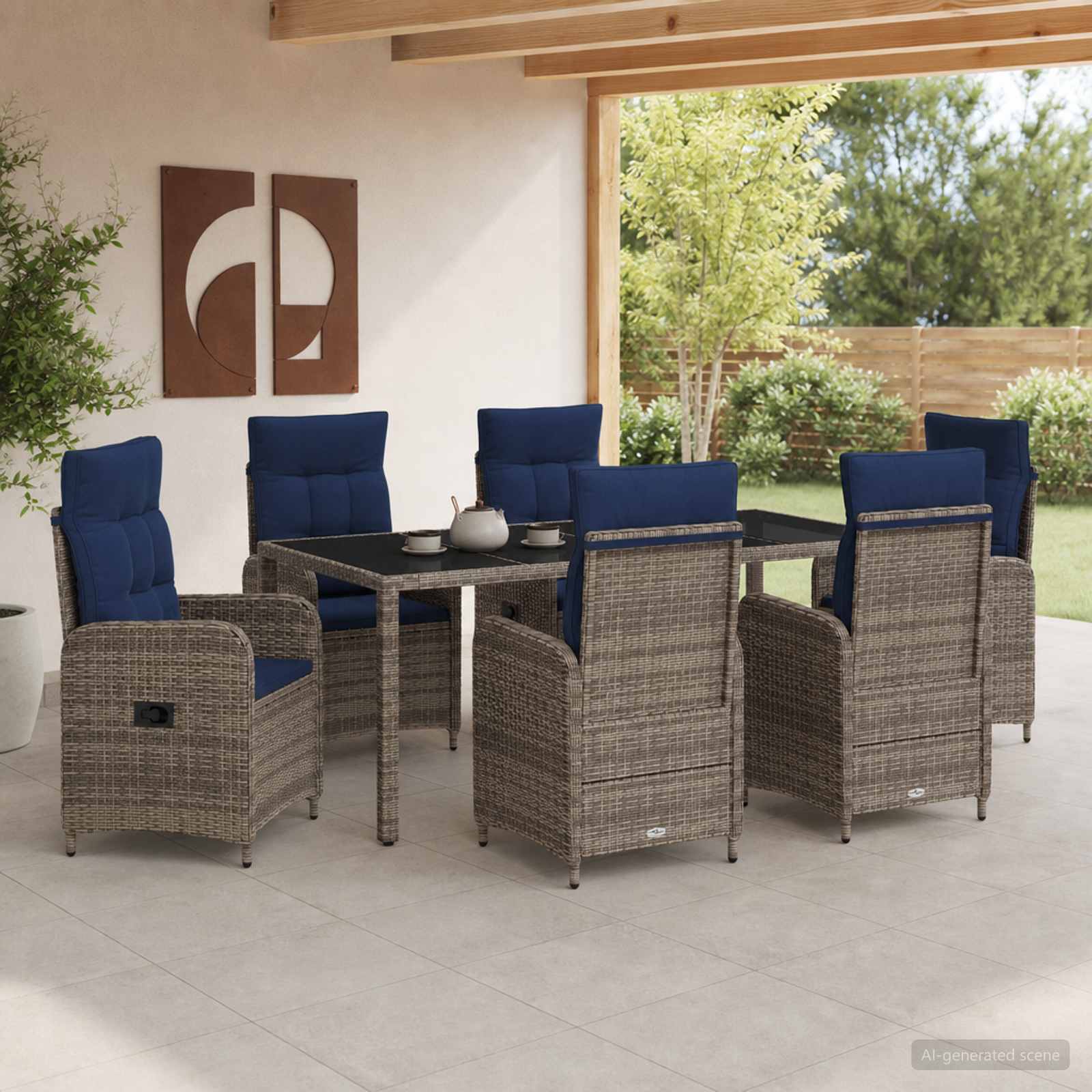 Buiten eettafelset 7 pcs poly rattan