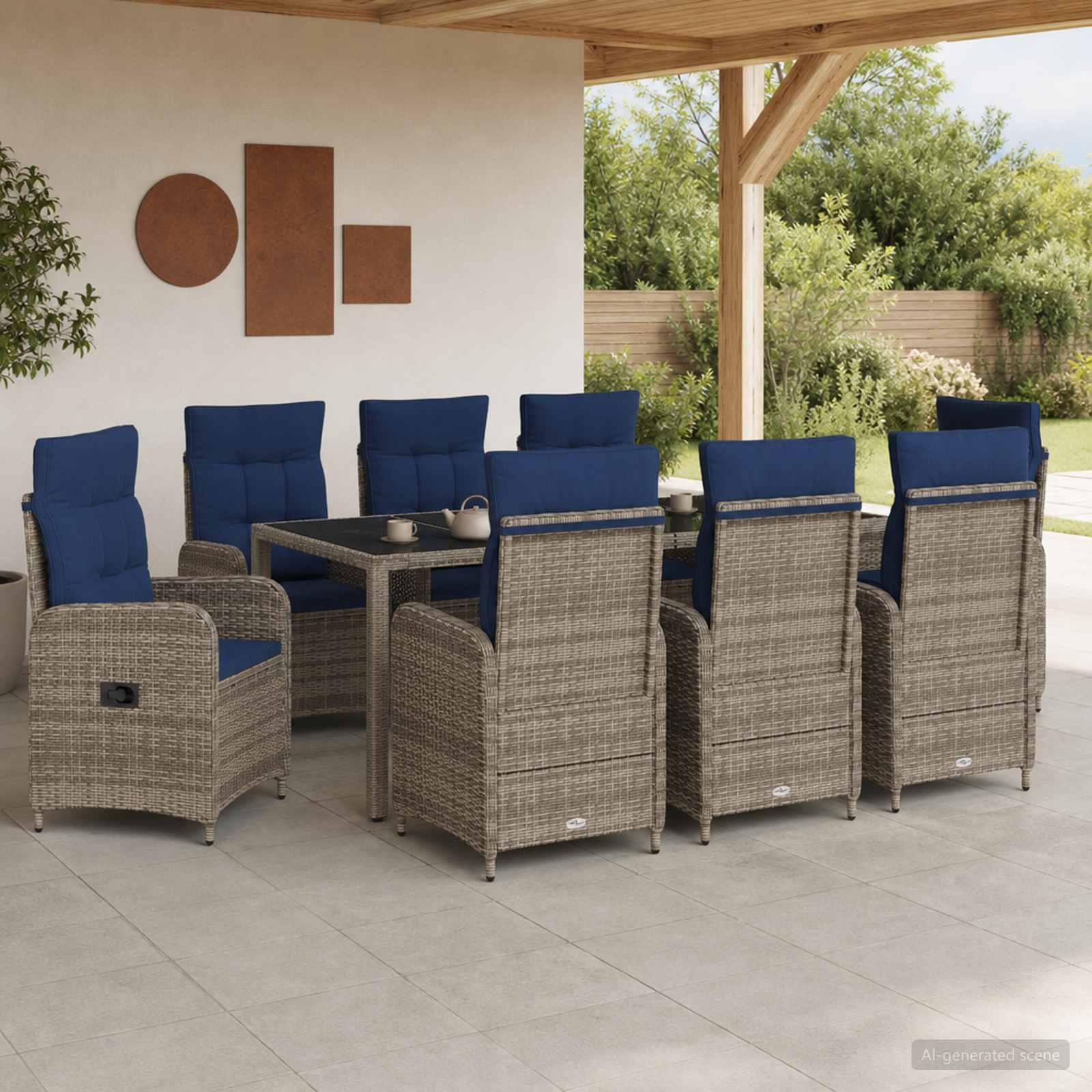 Buiten eettafelset 9 pcs poly rattan – afbeelding 1