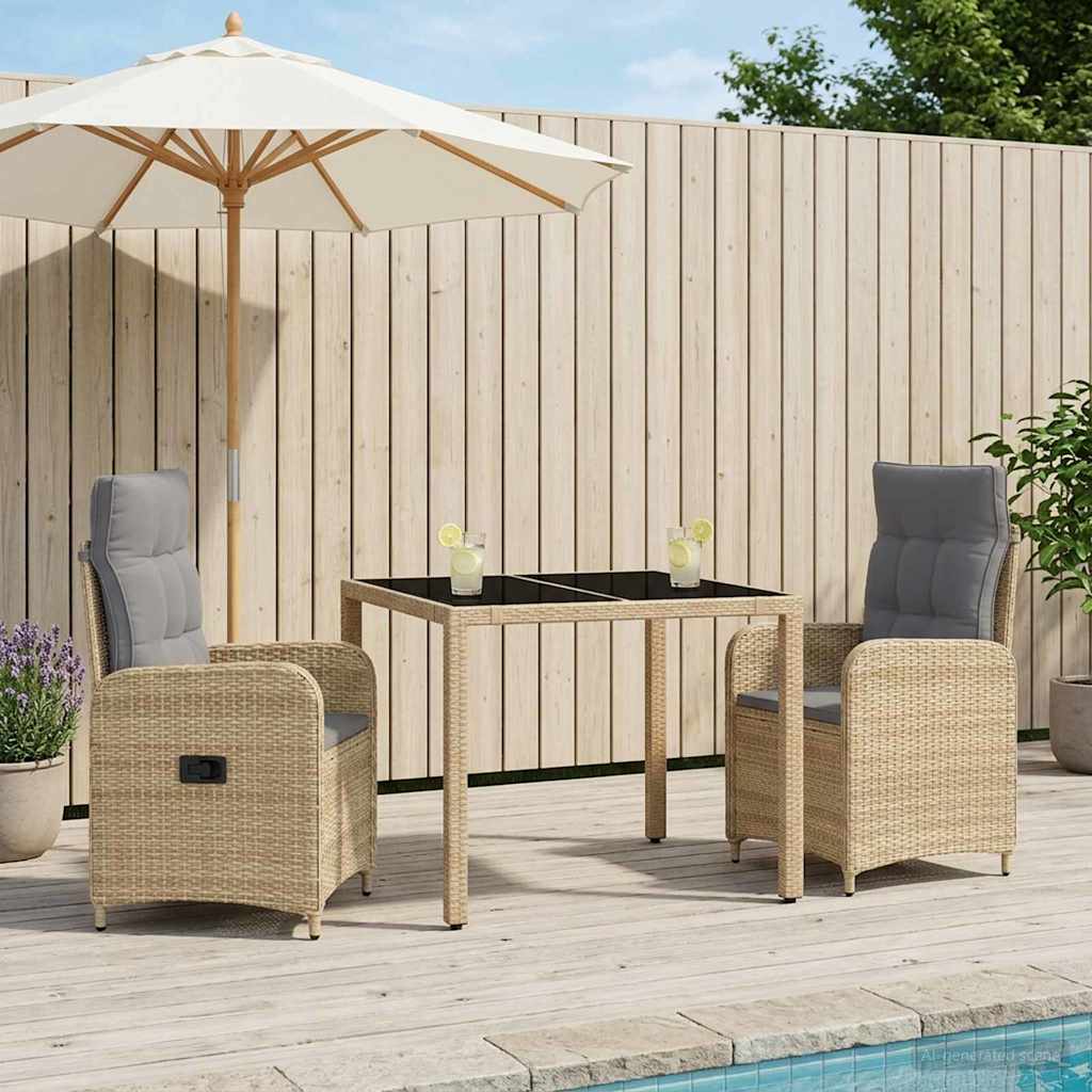 Buiten eettafelset 3 pcs Beige en Licht Grijs 90 x 90 x 75 cm – afbeelding 1