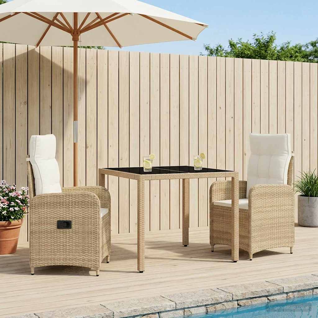 Buiten eettafelset 3 pcs Beige en Crème Wit 90 x 90 x 75 cm