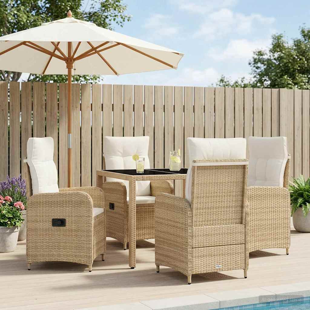 Buiten eettafelset 5 pcs Beige en Crème Wit 90 x 90 x 75 cm – afbeelding 1