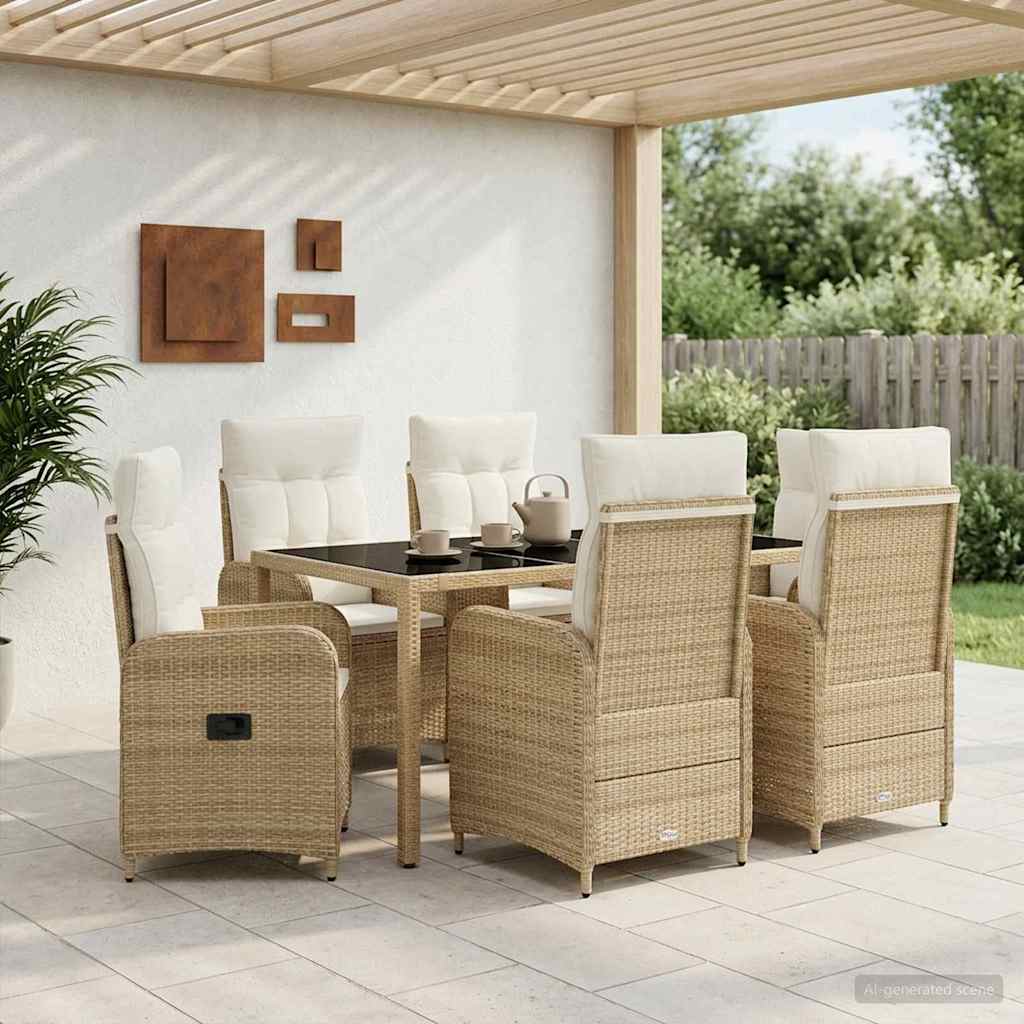Buiten eettafelset 7 pcs Beige en Crème Wit 150 x 90 x 75 cm – afbeelding 1
