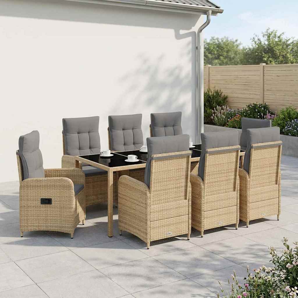 Buiten eettafelset 9 pcs Beige en Licht Grijs 190 x 90 x 75 cm
