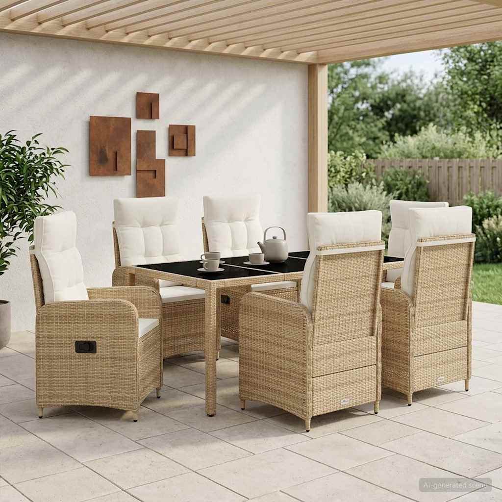 Buiten eettafelset 7 pcs Beige en Crème Wit 190 x 90 x 75 cm