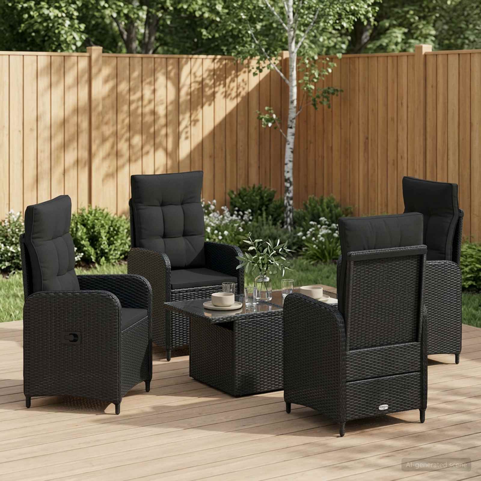 Buiten eettafelset 5 pcs Zwart poly rattan – afbeelding 1