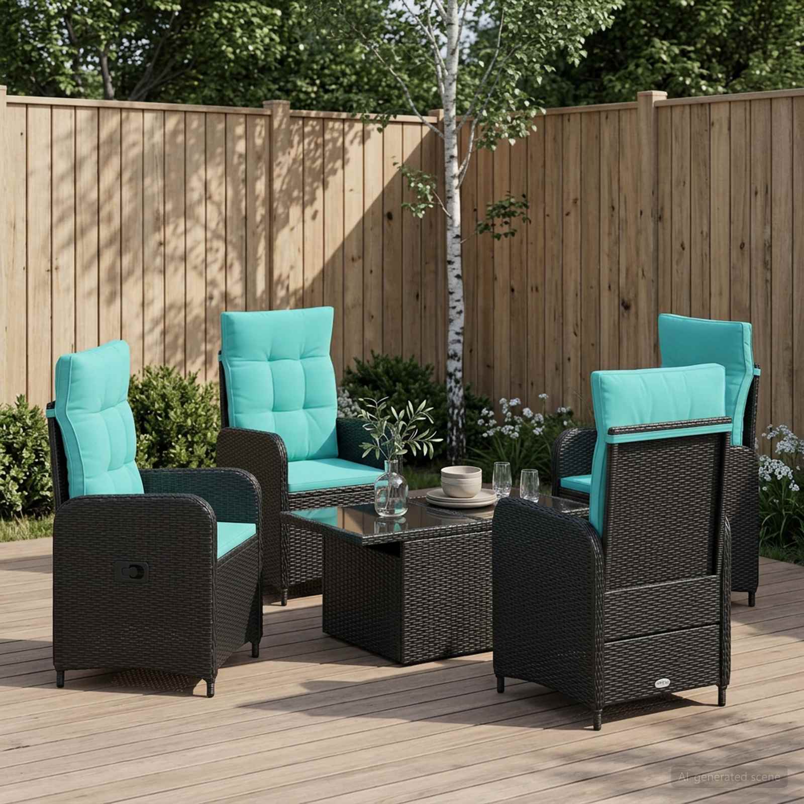 Buiten eettafelset 5 pcs poly rattan