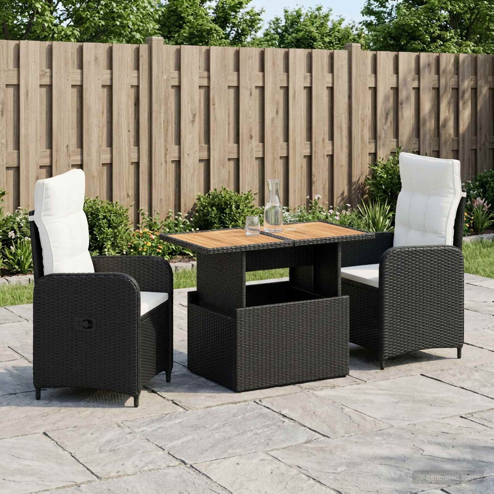 Buiten eettafelset met kussen 3 pcs Zwart en Cream Wit – afbeelding 1