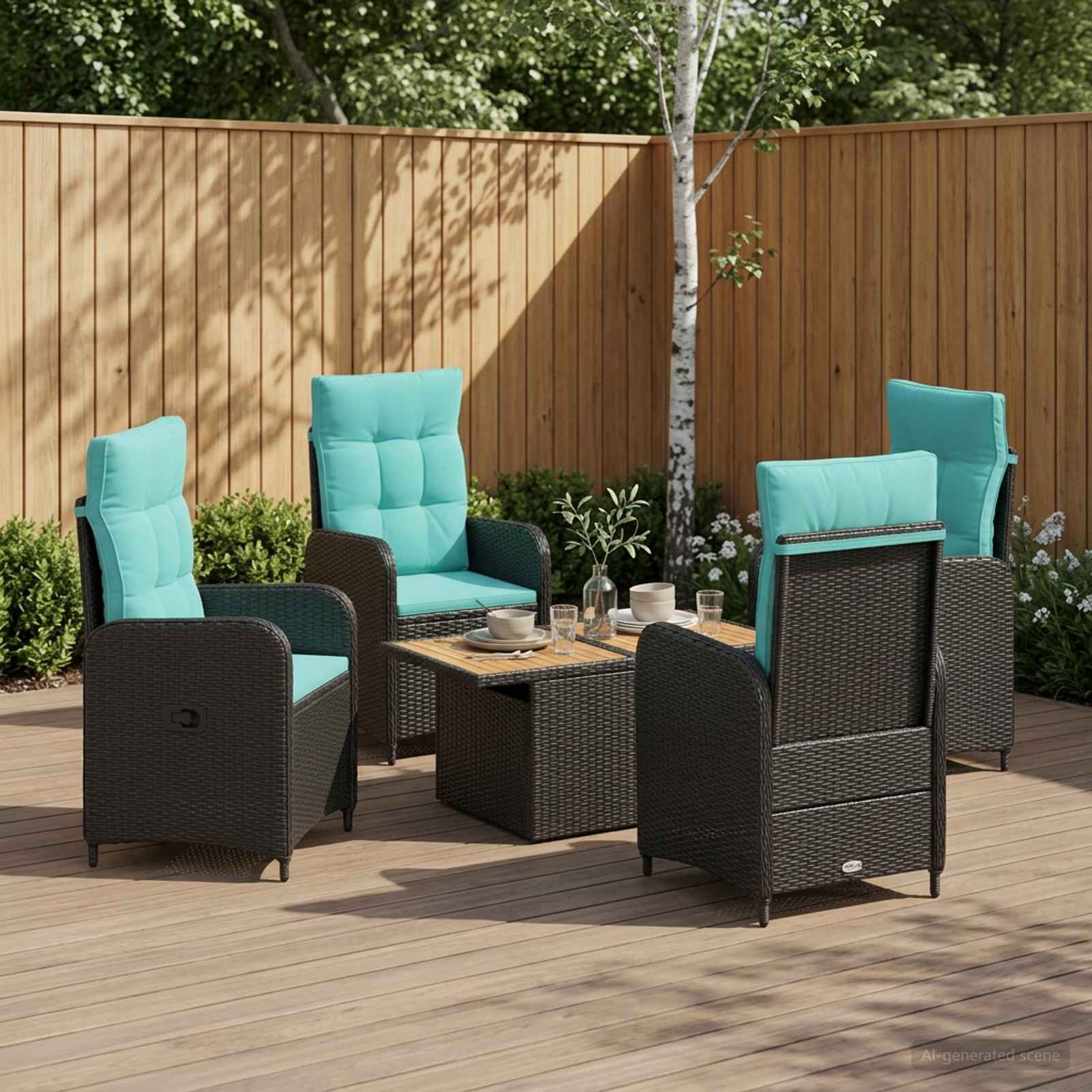 Buiten eettafelset 5 pcs poly rattan