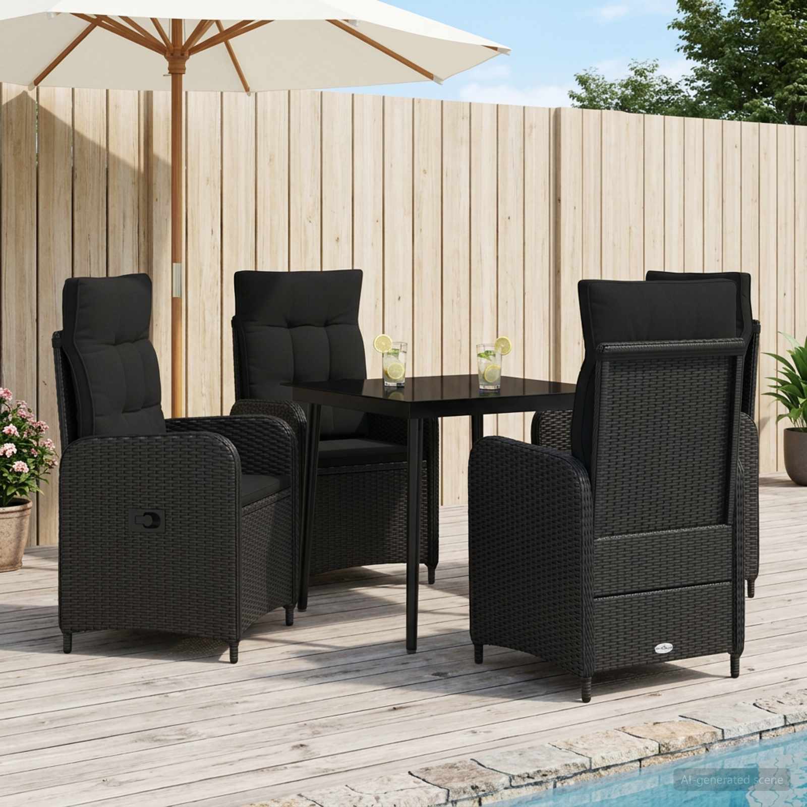 Bank tafel set 5 pcs Zwart PE Rattan en Poeder-Coated Staal – afbeelding 1