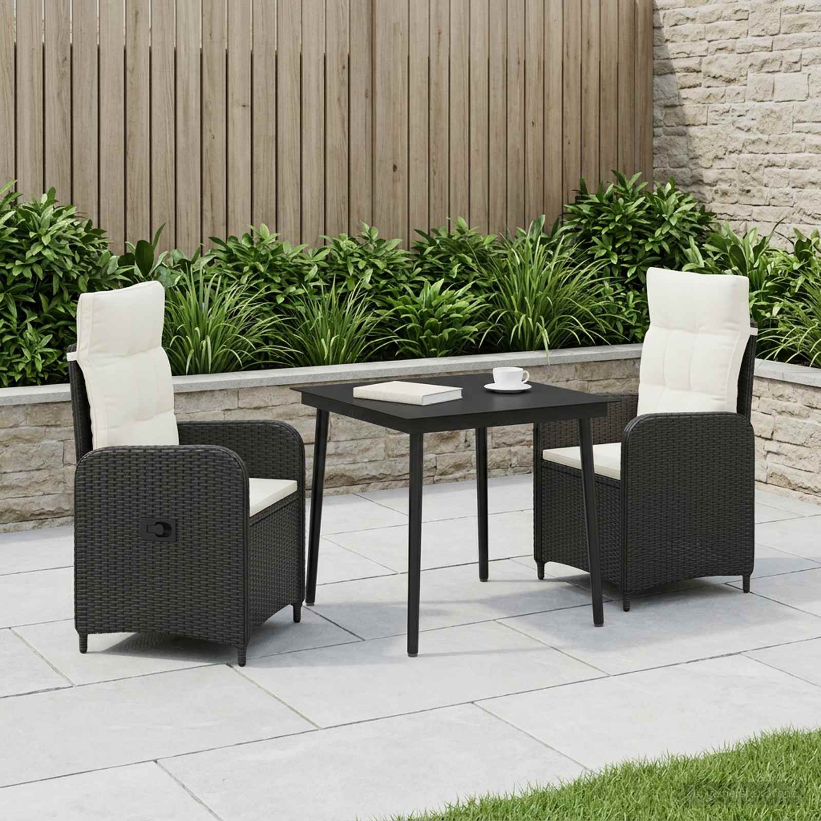 Bank tafel set met kussen met kussen 3 pcs Zwart en Cream Wit